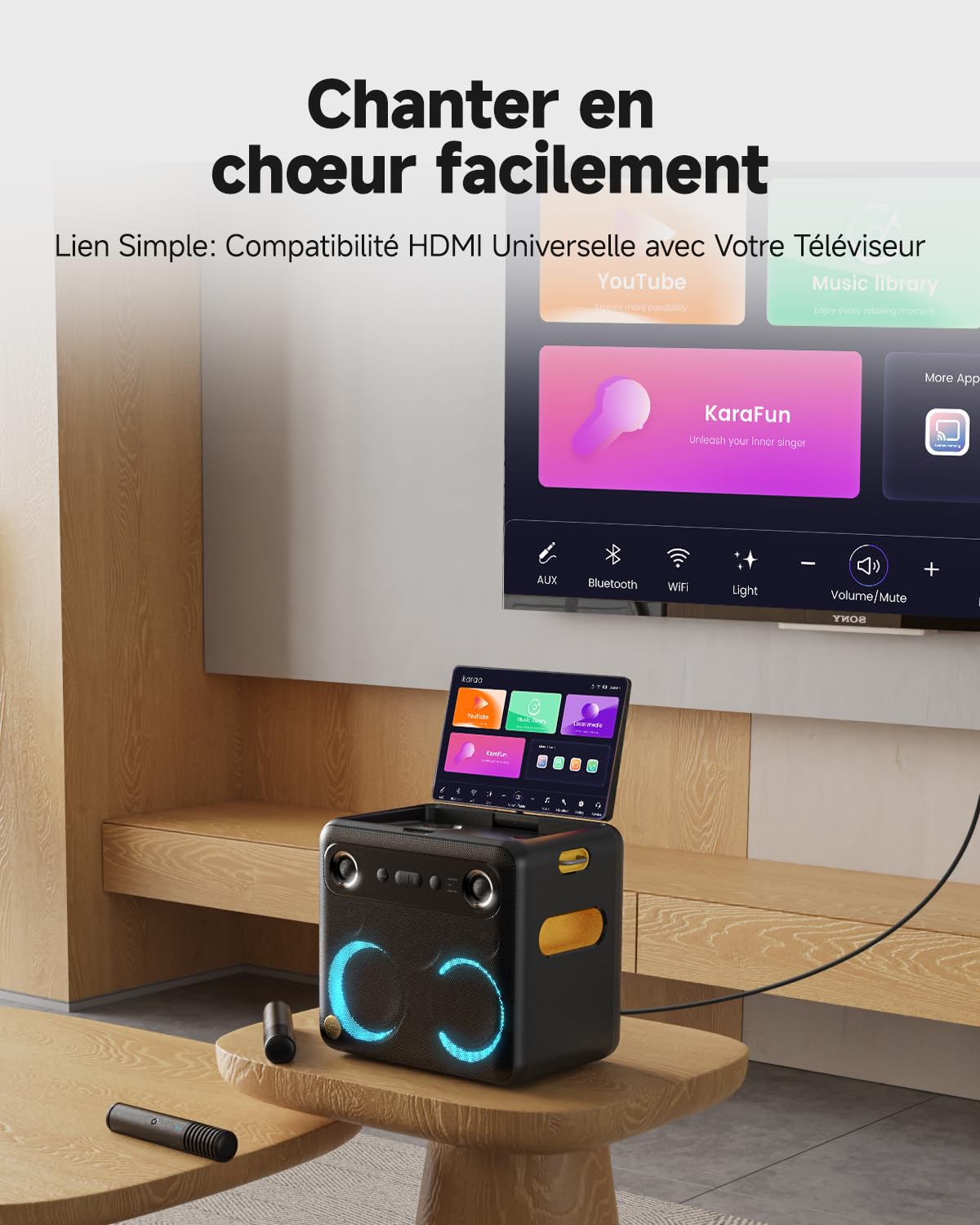 Karaoké Adulte avec Écran, Haut-Parleur Bluetooth Portable Karaoke pour Adultes avec 2 Microphones sans Fil, Système PA pour Adultes et Enfants avec Lumières LED pour Les Fêtes-Break X2 Noir