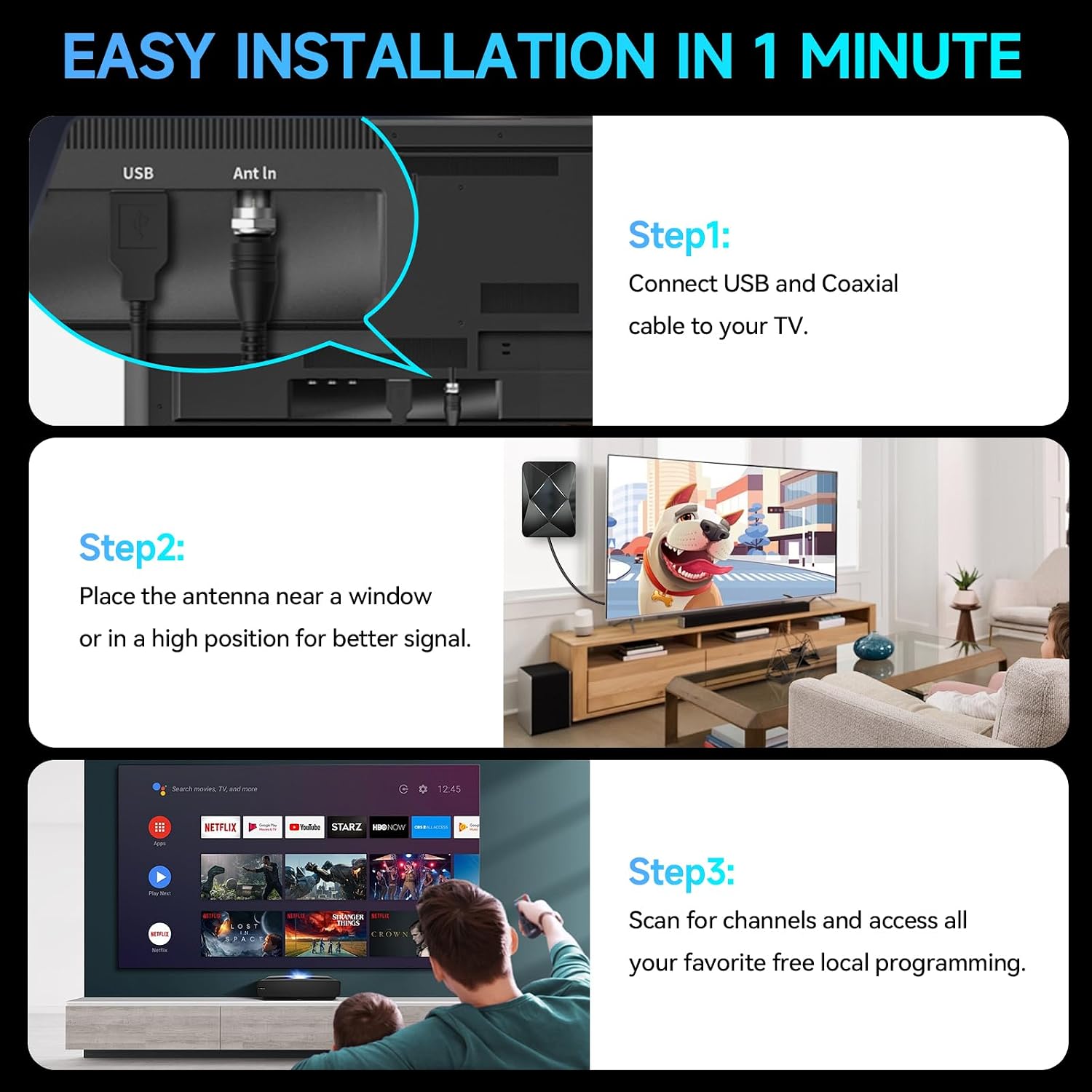 2026 Updated Indoor TV Antenna, 5000+ Miles Range Digital Antenna for Smart TV with Amplifier, 360° Reception HDTV Antenna for Local Channels Supports 4K 8K 1080p All TVs-40ft Coax Cable