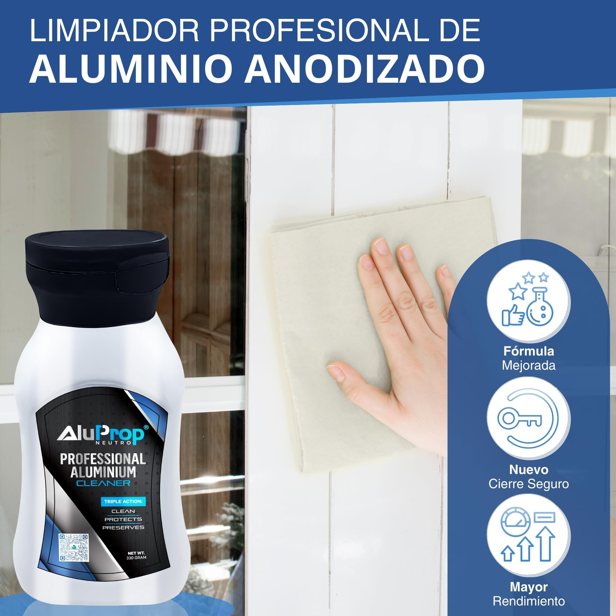 NEUTRO pack 8x330 g | Limpiador Profesional de Aluminio Anodizado y Lacado | Ventanas, Marcos y Puertas | Renueva Color y Brillo | No Ácido | Limpieza Aluminio Exterior