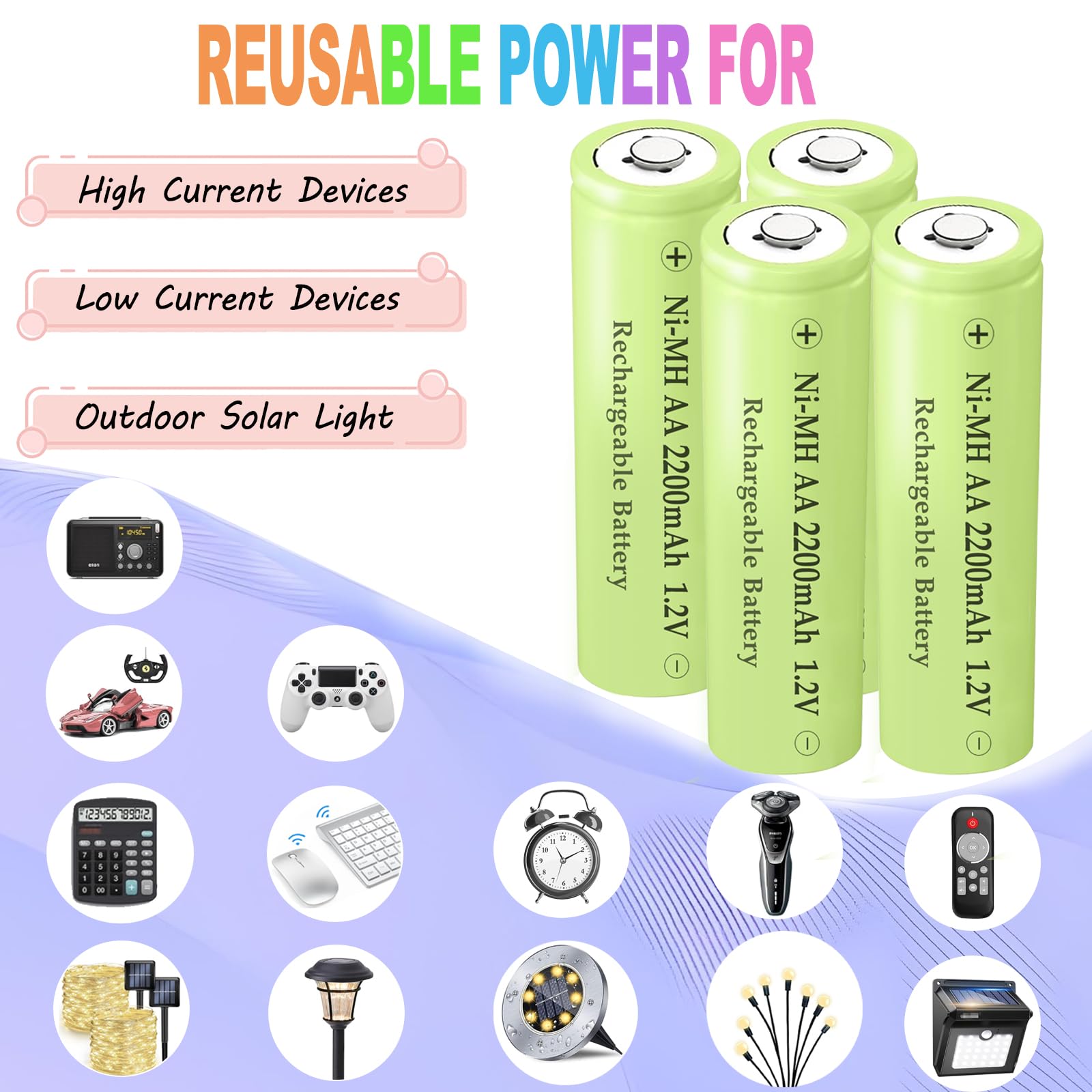 Teneyuuo Ni-MH 1.2V 2200mAh Rechargeable Double A Size Batteries, Pre-Charged AA Battery for Wireless Mouse,Keyboard,Alam Clock,Solar Light,6 PCS