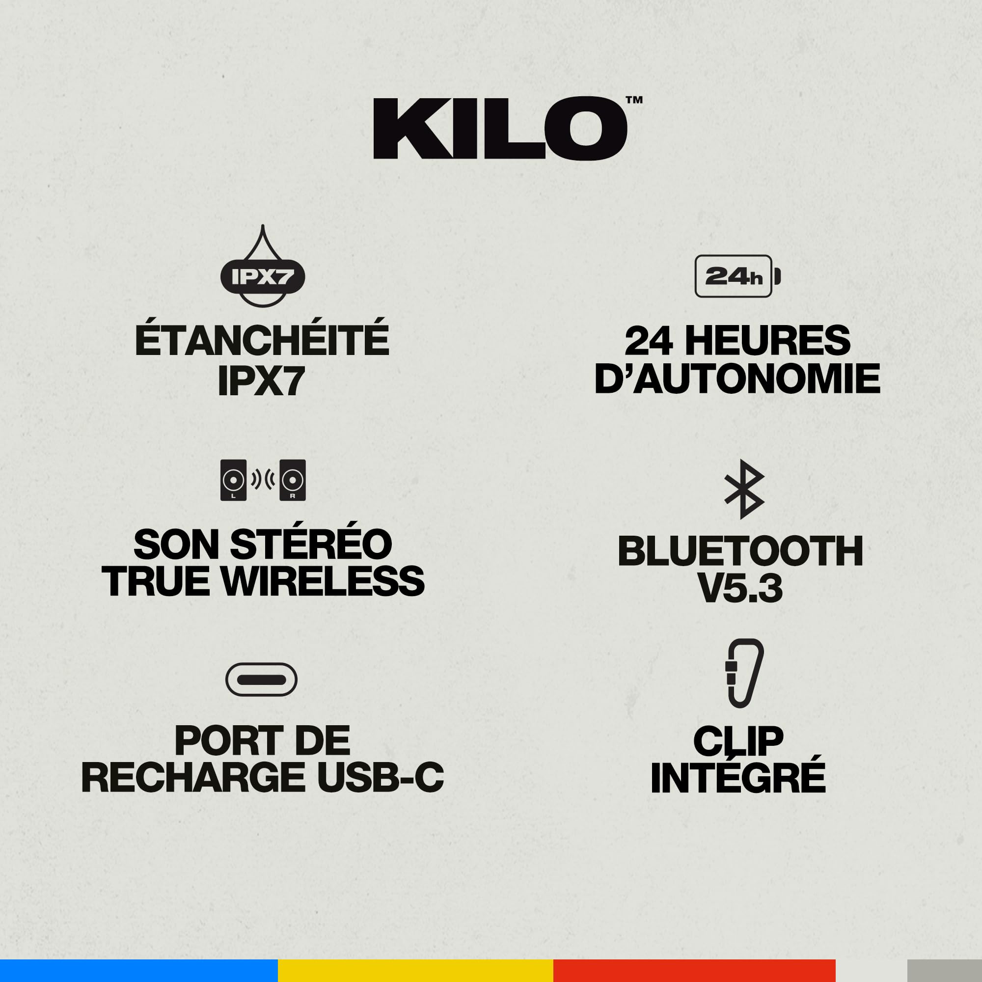 Skullcandy Kilo Wireless Enceinte Bluetooth Portable, Étanchéité IPX7, 24 Heures d’Autonomie, Stéréo True Wireless, Clips Intégrés pour se Déplacer et Utiliser en Extérieur - Black