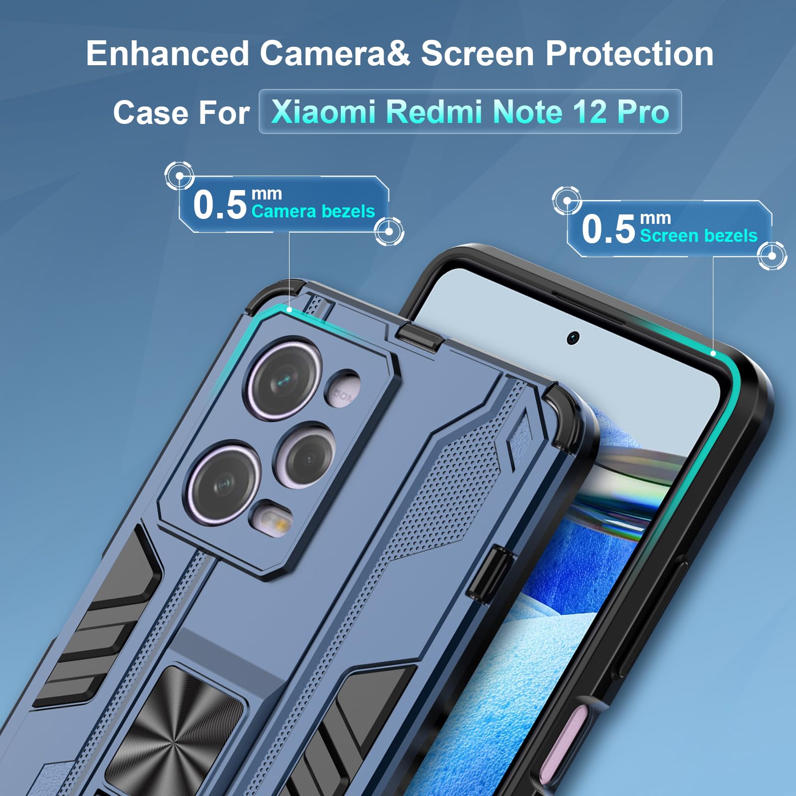 Funda para Xiaomi Redmi Note 15 Pro 5G, Carcasa Antigolpes con Soporte anular metálico, Case Protectora de Grado Militar, Azul — view 716