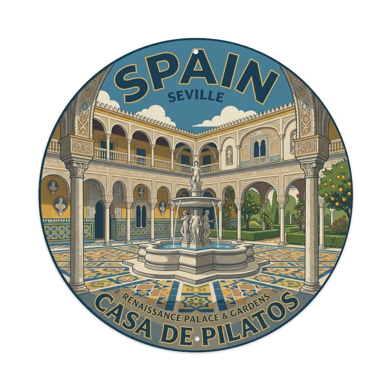 Sevilla Casa De Pilatos Spain Cultural Travel Metal Tin Sign