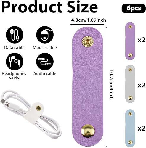 Miniatura 2 de 6 organizadores de cables de cuero, correas reutilizables, lazos para carga de teléfono, cables de alimentación, auriculares, soporte multiusos de