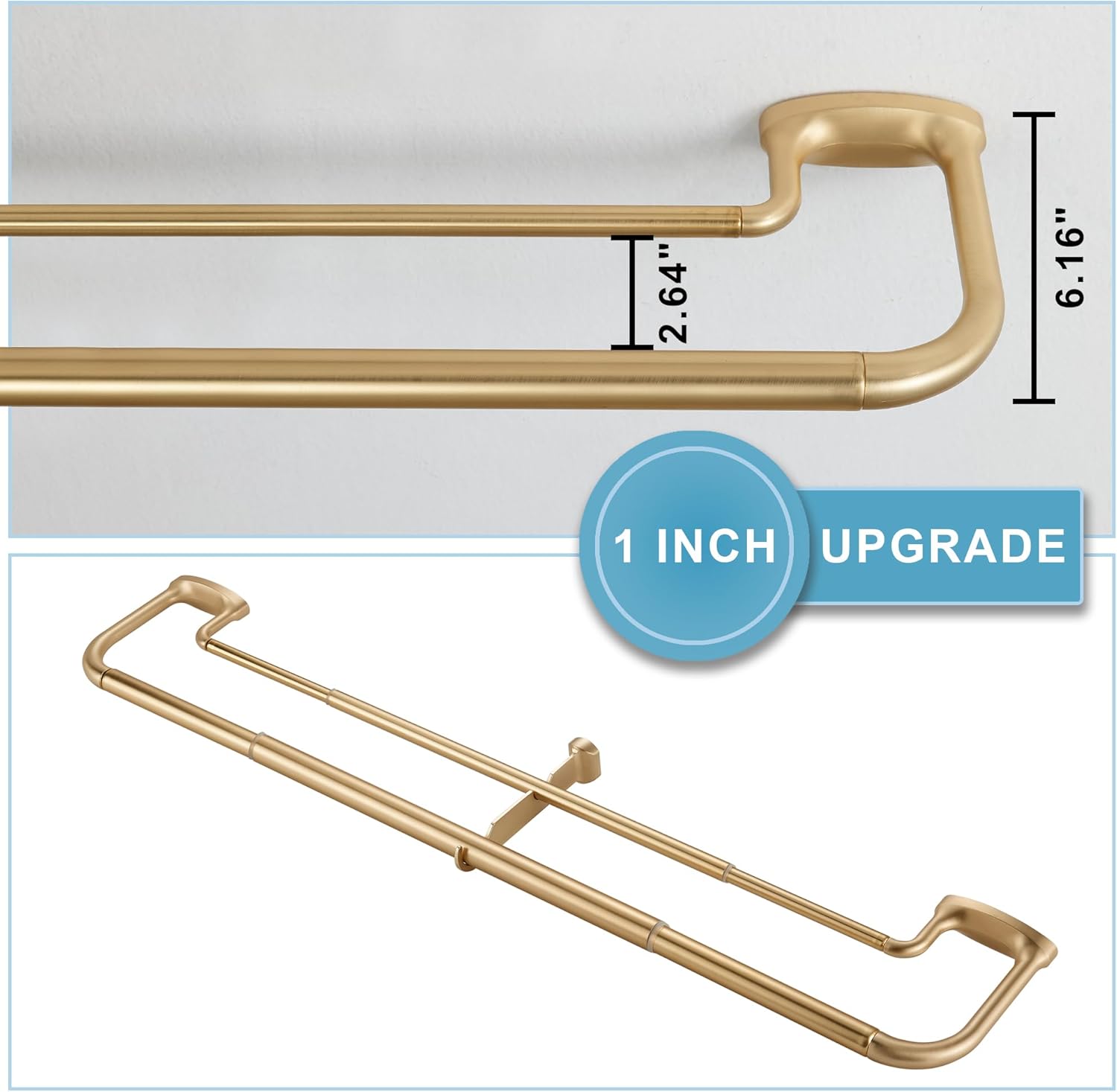 Double Curtain Rods, Wrap Around Curtain Rod for Windows, Internal Splicing 1'' Front and 5/8'' Back Adjustable Curtain Rod with Aluminum Finials and Brackets (Warm Gold, 28-165")