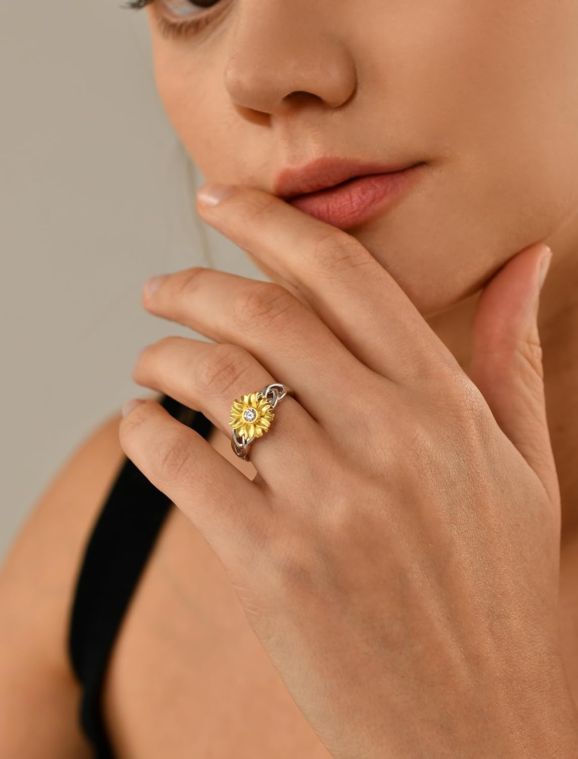 YL Sunflower Rings 925 Sterling Silver You Are My Sunshine Ring Cubic Zirconia Flower Jewelry for Women - Image 3