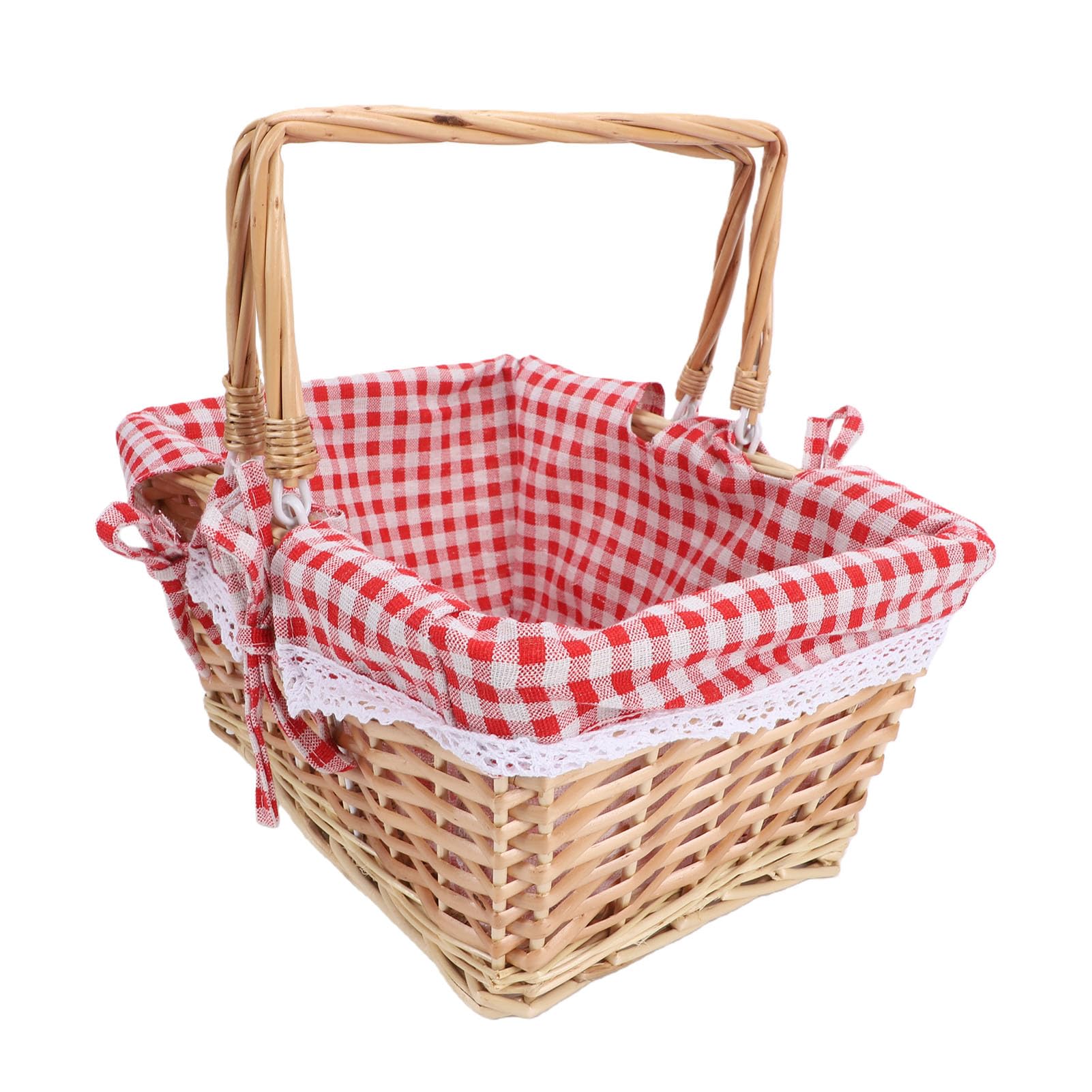 Tosuny Wiklinowy Kosz Piknikowy z odpinaną wkładką, Tkany Kosz w Stylu Vintage na Piknik na świeżym Powietrzu, Prostokątny z Podwójnymi Uchwytami do Pieszych Wędrówek Po Kempingu (Czerwona siatka)