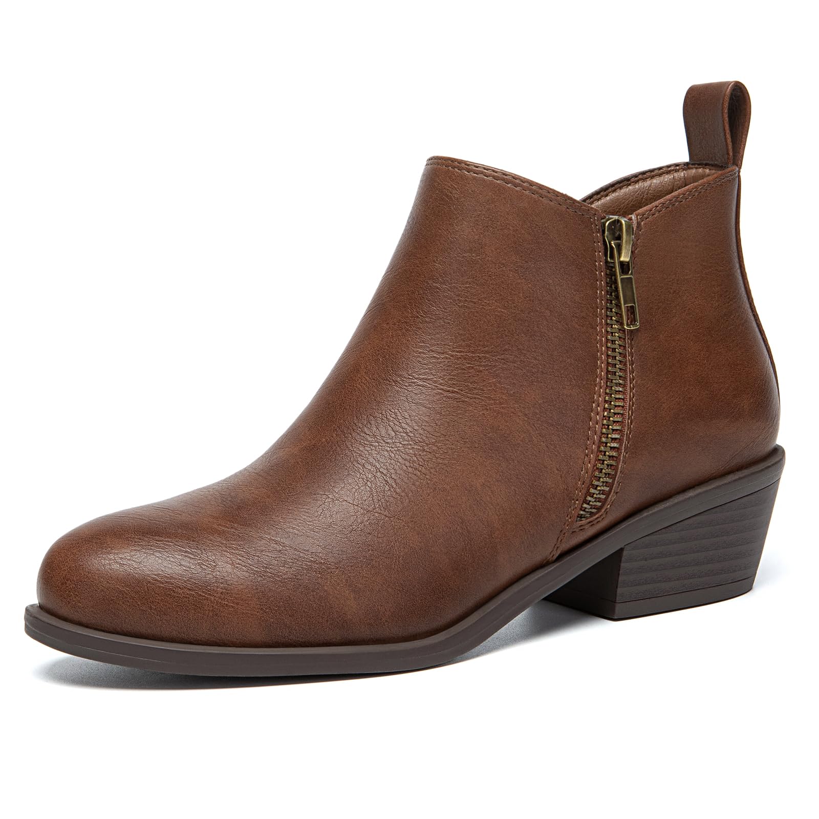 Women's Chunky Low Heel Short Ankle Boots with Side Zipper