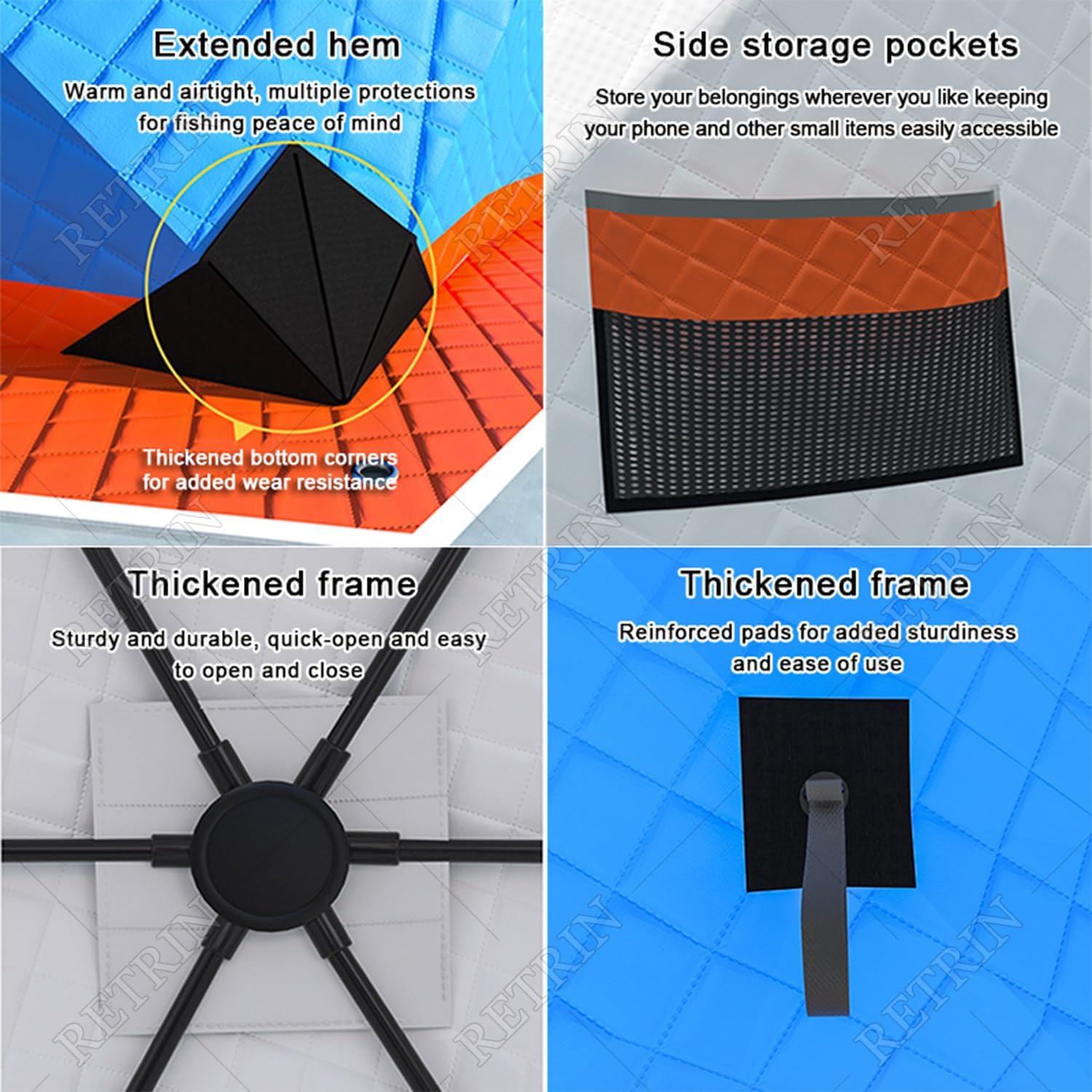 Ice Fishing Tent Insulated,6 Sided Fishing Shelter for 6-10 Person,Feet Pop-Up Ice Shanty Shack,Winter Windproof Hut Snow Hub with Anchors,Ropes & Carry Bag & Winter Fishing Mat Grey