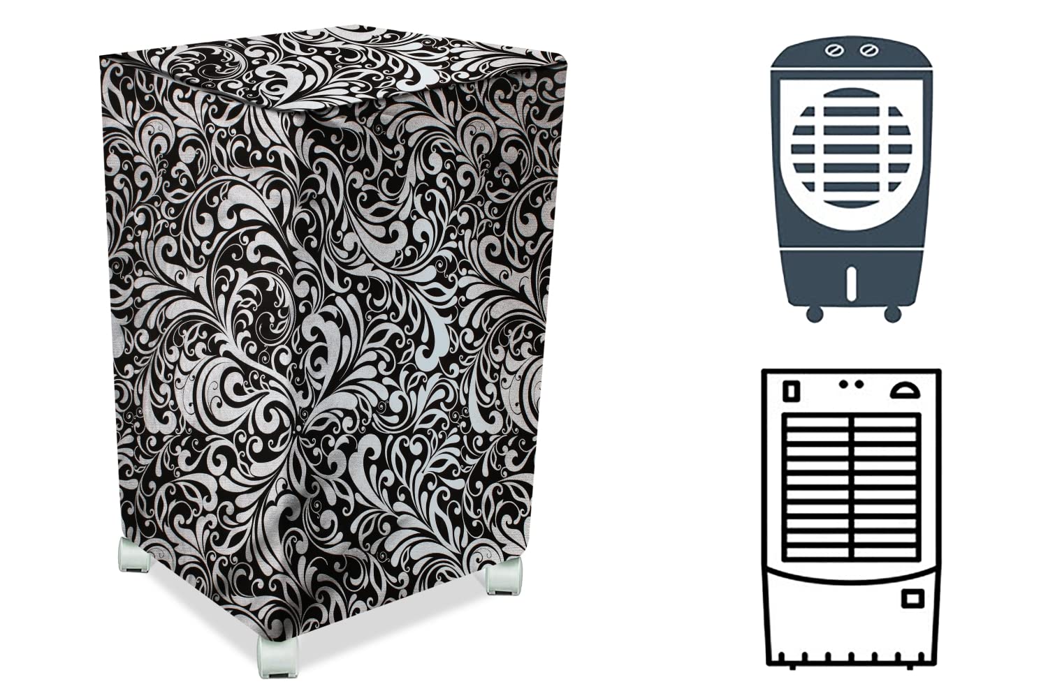 Stylista cooler cover compatible for Orient Electric Aeroquid CP1701H 17 Liter Medium Tower Cooler Floral Pattern Black