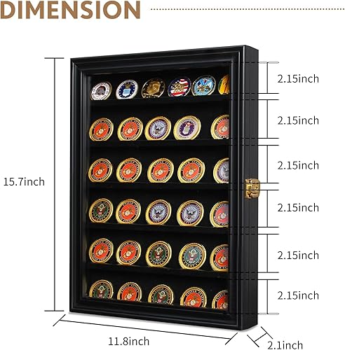 Miniatura 5 de ARTAWEIN Exhibición de monedas de madera maciza militar  98% de protección UV, montaje en pared, compatible con monedas del Cuerpo de Marines de la