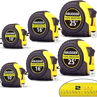 Tape Measure,6 Pack Bulk Measuring Tape Retractable with Fractions 1/8,Measurement Tape 10/16/25 FT (10FT&16FT&25FT, Yellow, 6)
