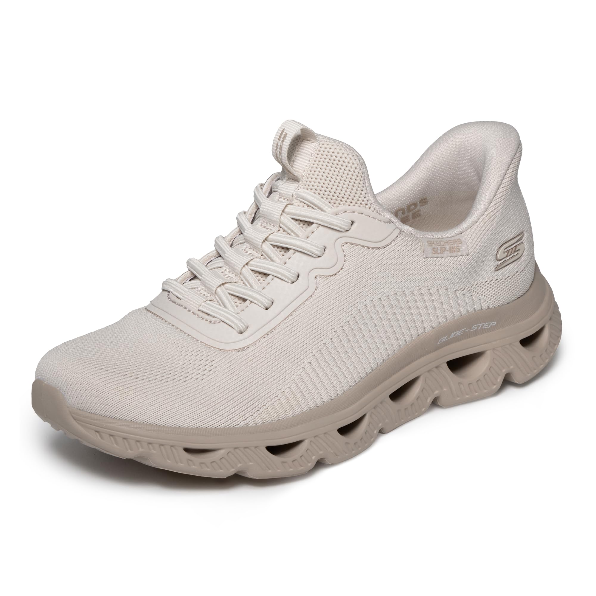 Skechers Women's Bobs Arc Waves Slip-On Sneakers, Natural Engineered Knit, 5.5 UK