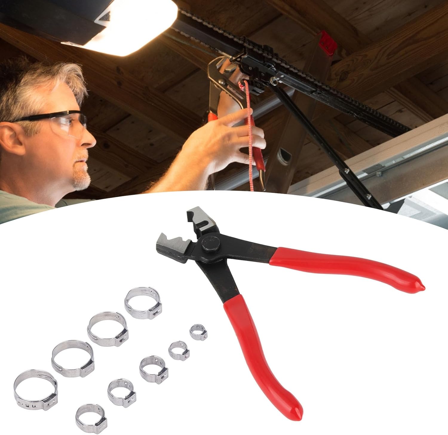 80PCS Hose Clip Assortment Kit, Stainless Steel Single Ear Pipe Clamps with Clamping Pliers, Portable Design for Beverages, Automobiles, Ships, Motorcycles and Industrial Applicat