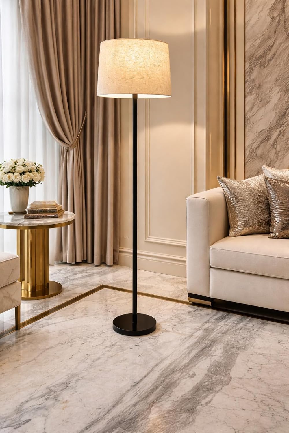Modern Floor Lamp with Fabric Shade, Metal Base, Standing Lamp for Living Room, Bedroom, Warm Ambient Lighting, Home Decor-image-29