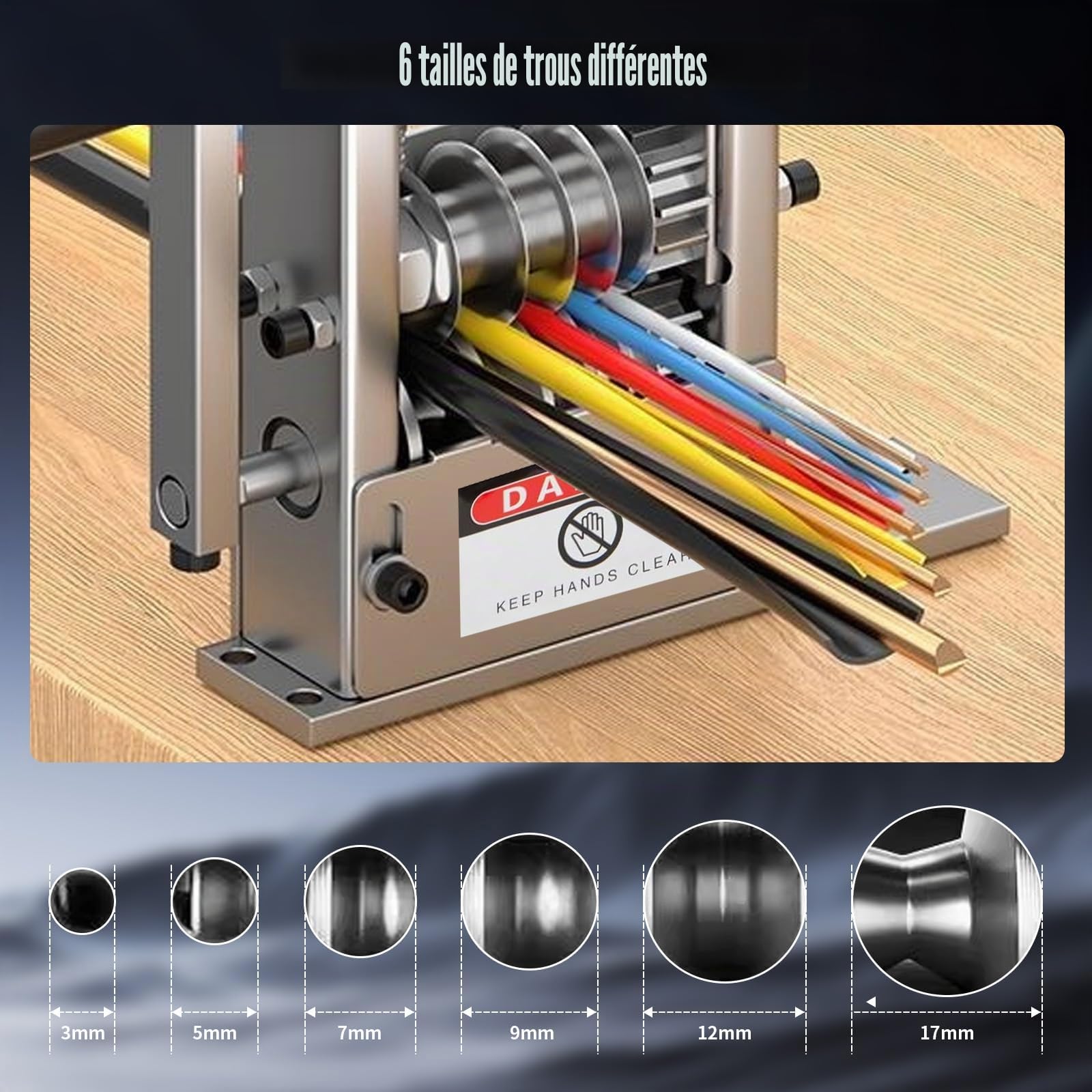 Machine à dénuder à 6 trous – Pince à dénuder professionnelle pour câble de 3 à 17 mm, équipée de 5 lames, double mode manuel/électrique, outil industriel portable pour fils de cuivre/aluminium