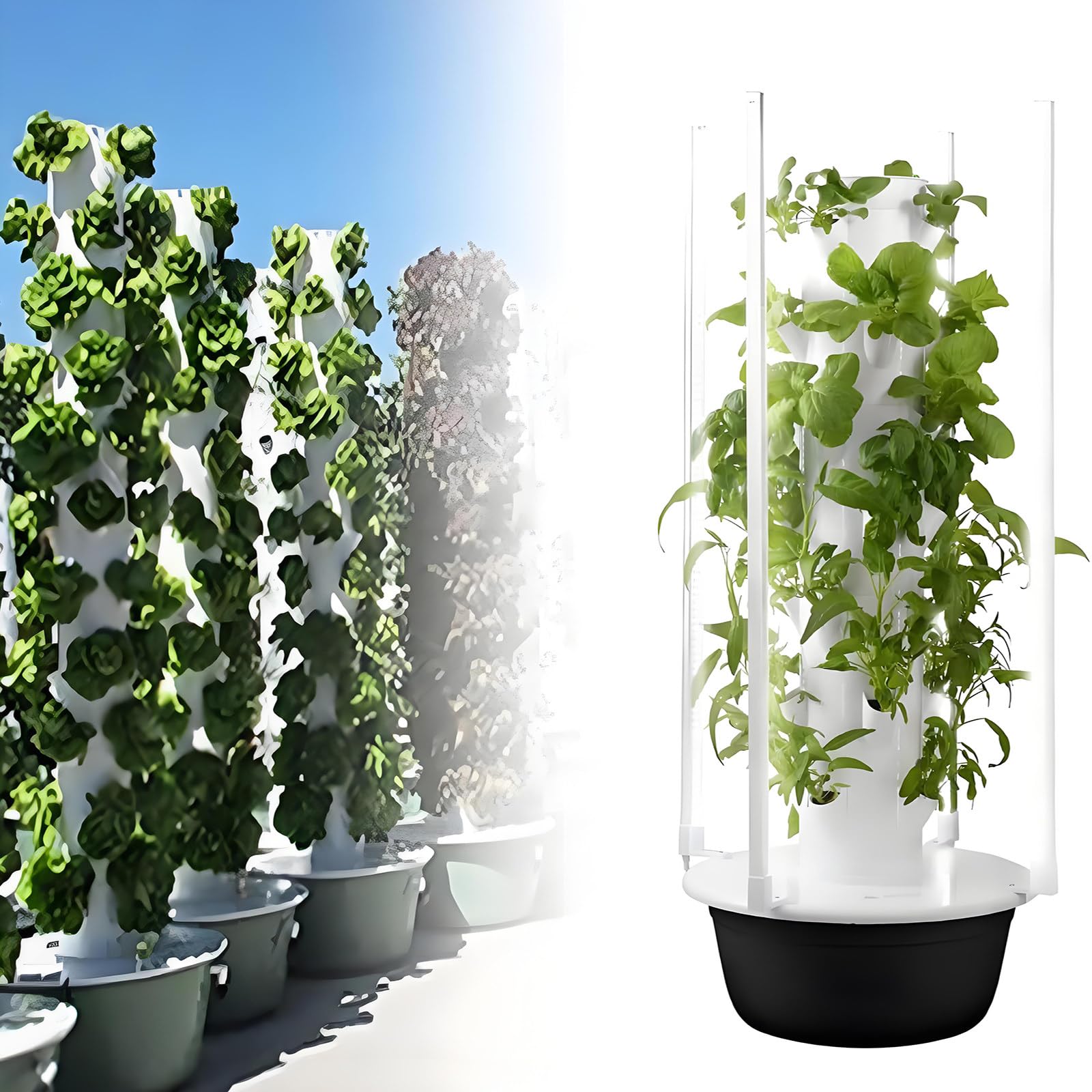 Sistema de torre hidropónica, jardín vertical de 9 capas con luces LED inteligentes de crecimiento, kit de riego automático para hierbas y verduras de hoja verde, solución de jardinería en el hogar