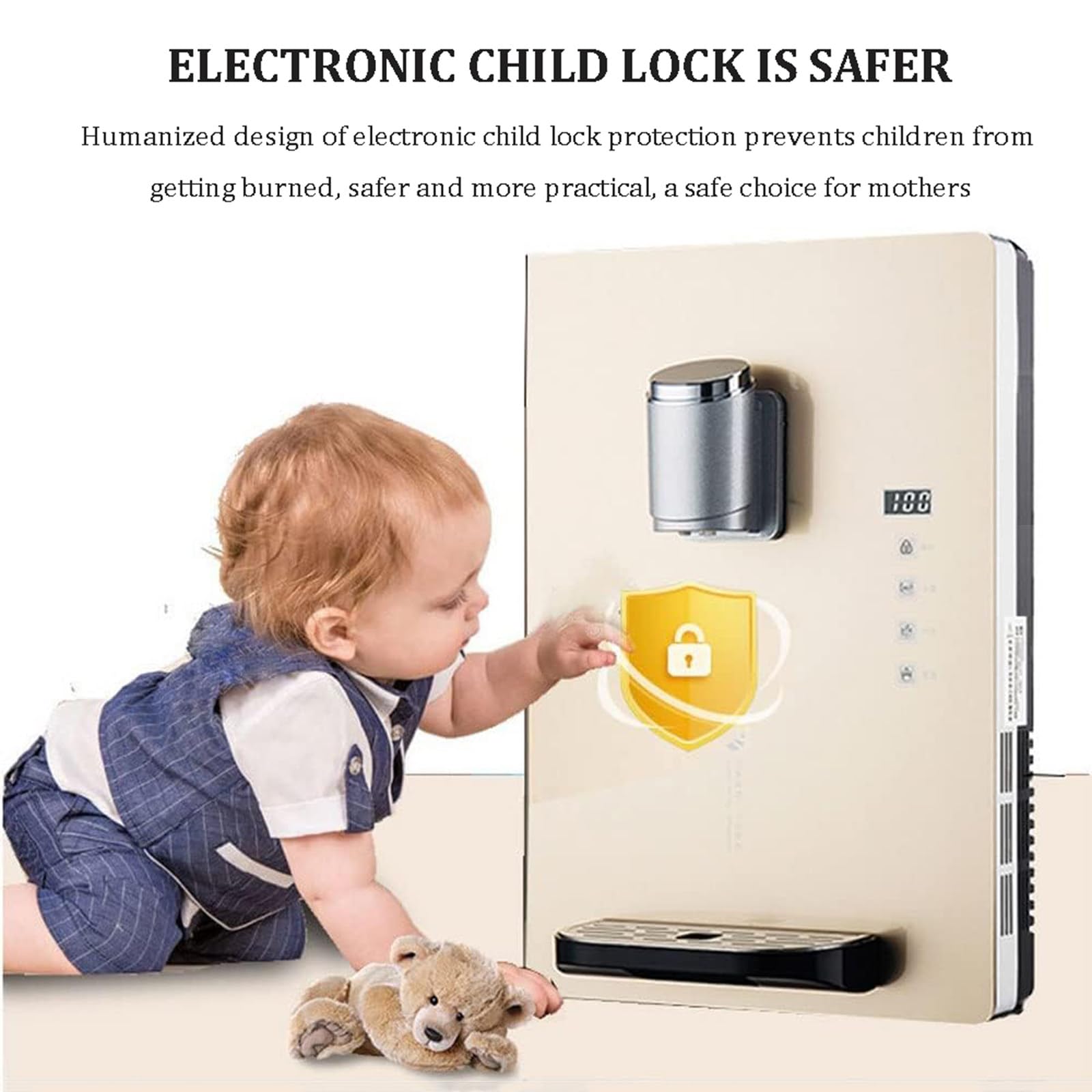 Dispensador De Agua De Pared Con Bloqueo ElectróNico Para NiñOs, Capacidad De 30 L/H, Agua Caliente Y Fría, Pantalla TáCtil Inteligente, Ajuste De Varias Velocidades Para Oficina,Black
