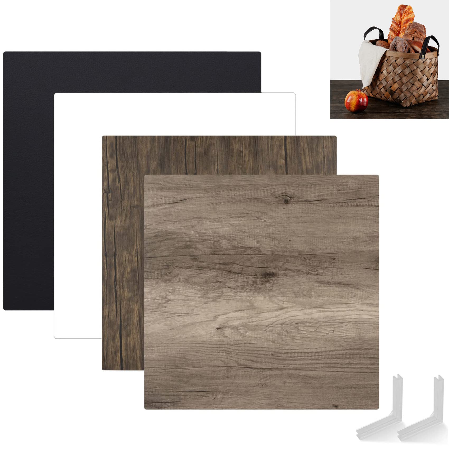 2PCS 60x60CM Background Boards Food Photography Backdrop Double Sided Wood Texture White Black Waterproof Flat Lay Tabletop Kit for Small Product Jewelry Cosmetics Props Studio Shooting