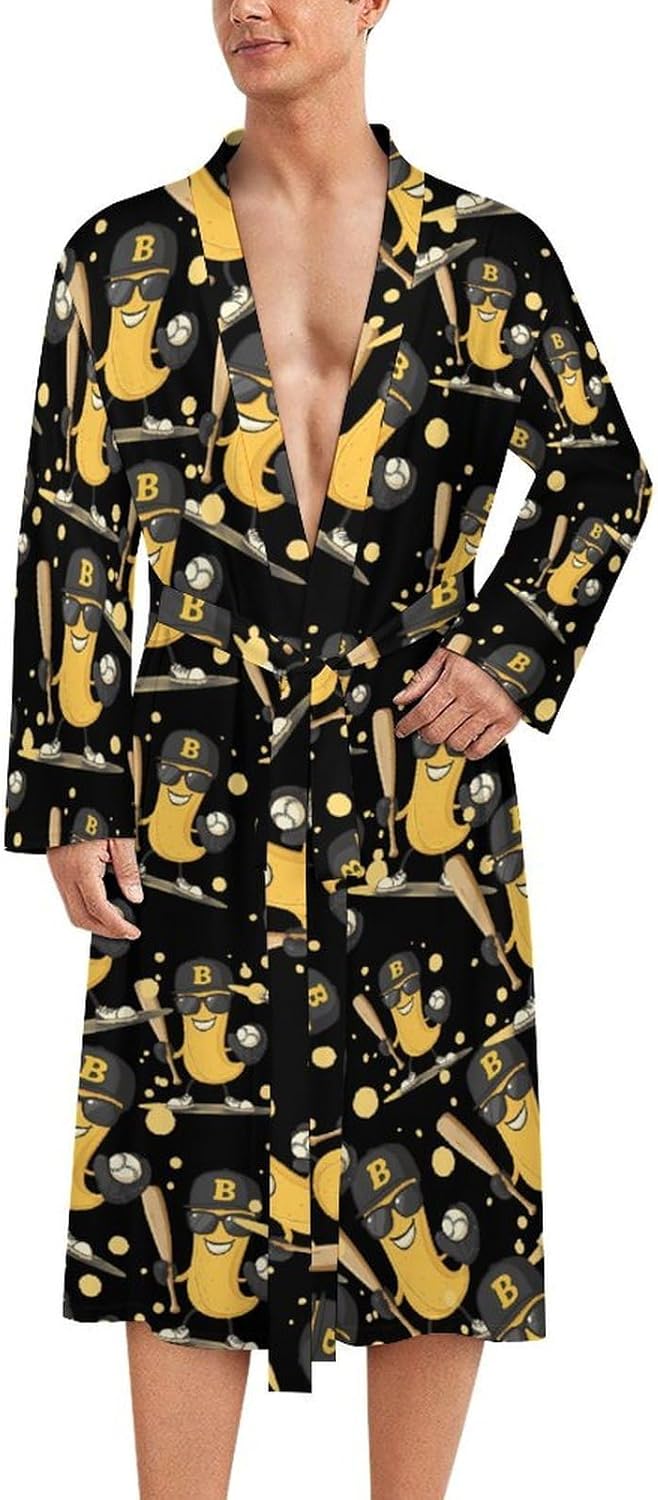Banana Playing Baseball Mens Robe Long Bathrobe for Women Bath Robes Lightweight Soft Printed Sleepwear