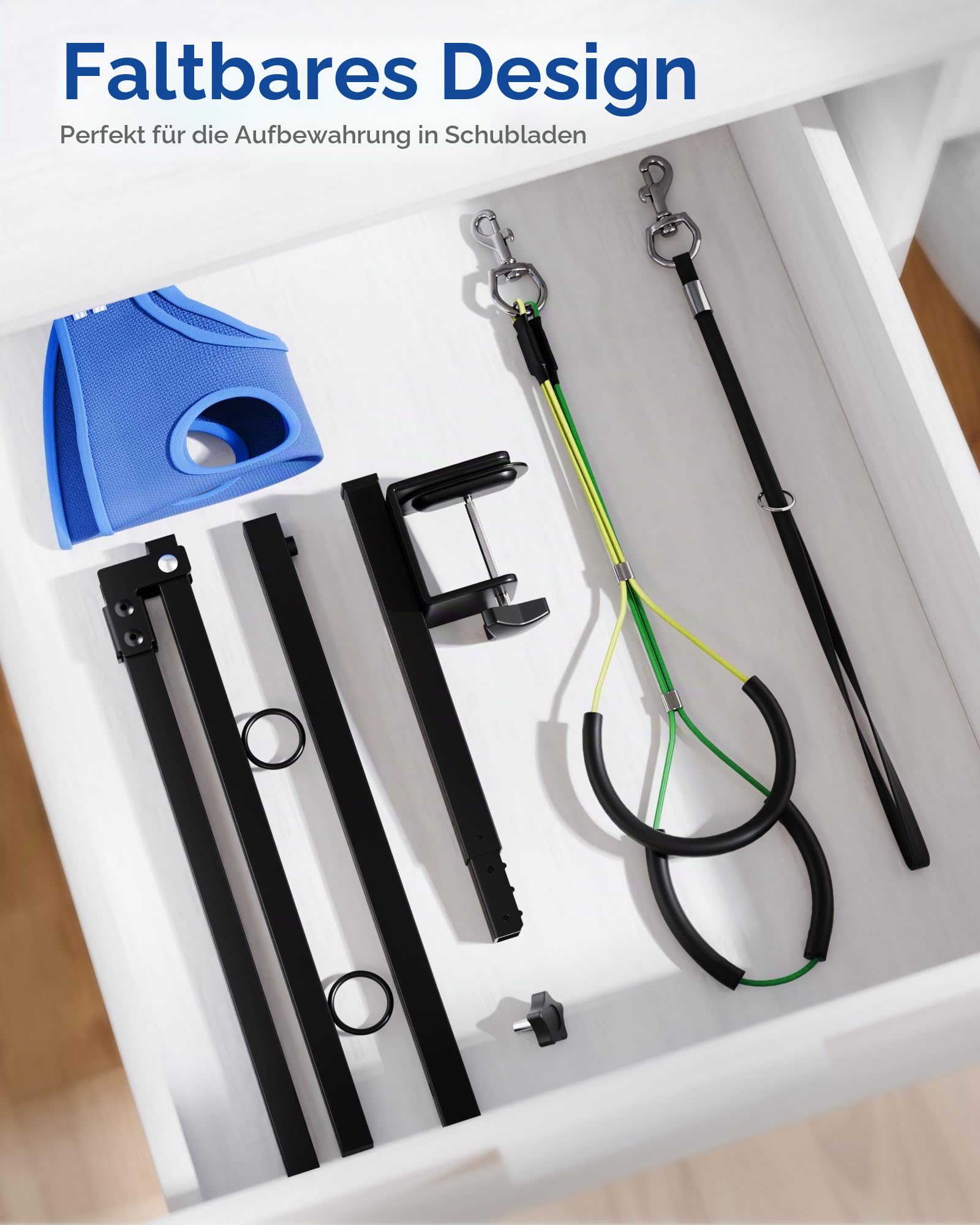 Hundepflege-Halterung für den Tisch - Fellpflegearm für Hunde – Höhenverstellbar 66-102 cm – Inkl. Pflege-Hängematte & Anti-Sitz-Gurt – Stabiler Trimmarm für Hundepflege, Baden & Scheren