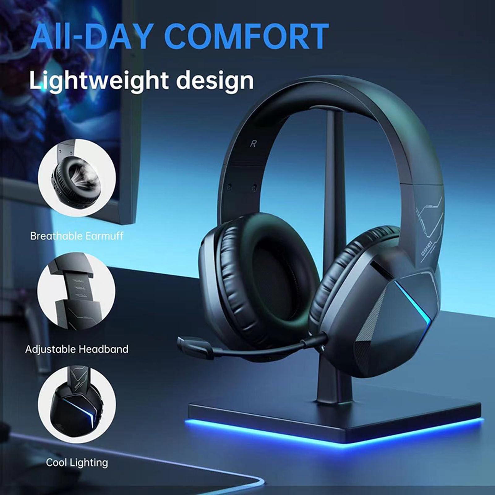 Auriculares de Juegos inalámbricos 5.2 Auriculares de Baja latencia con RGB Iluminación de Ruido Micrófono para PC Mobile Gaming