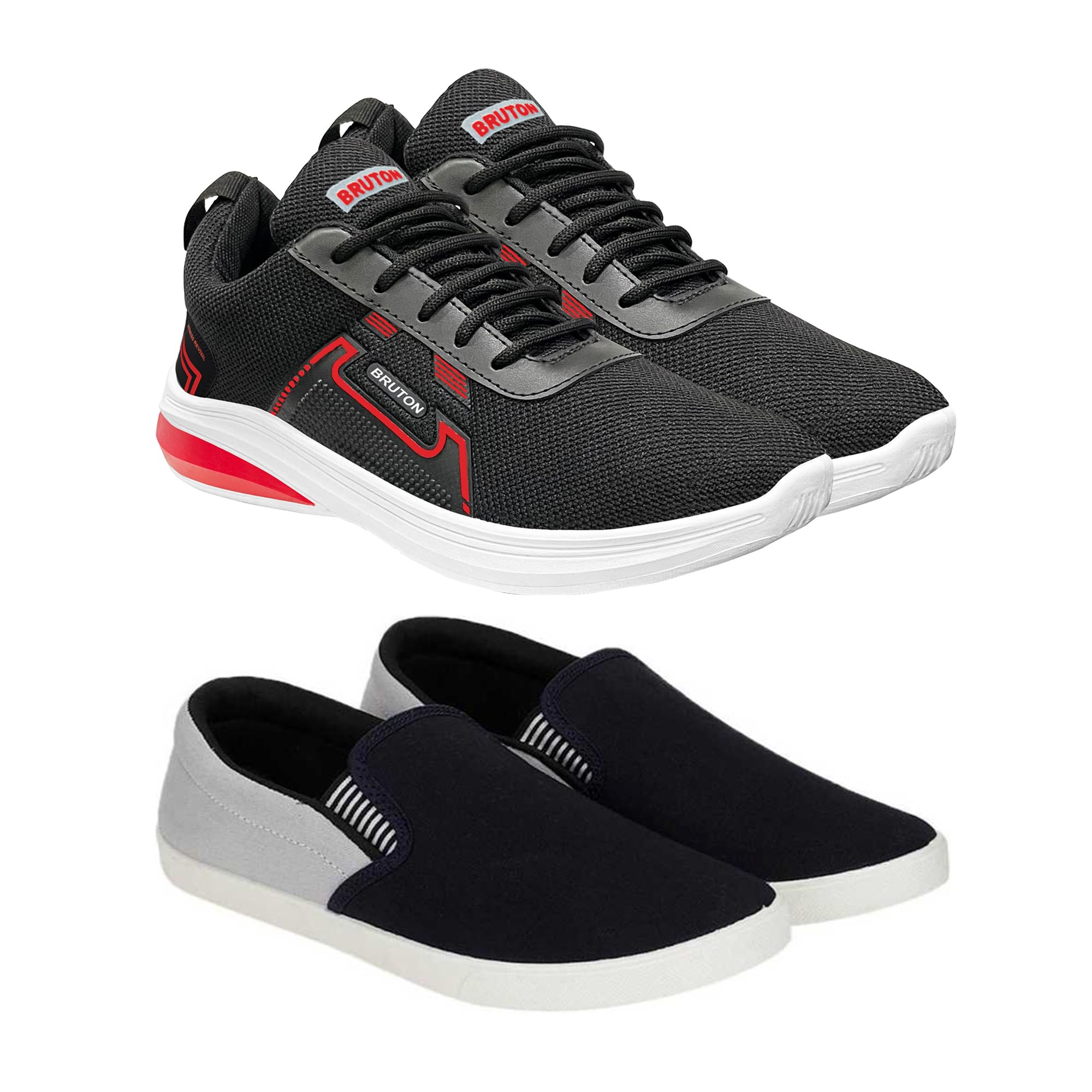 BRUTON Shoes for Top Trending, Casual, Sports, Running, Shoes for Men (Set of 2 Pairs) Black - Grey (B09ZXV3125) Amazon Price History, Amazon Price Tracker