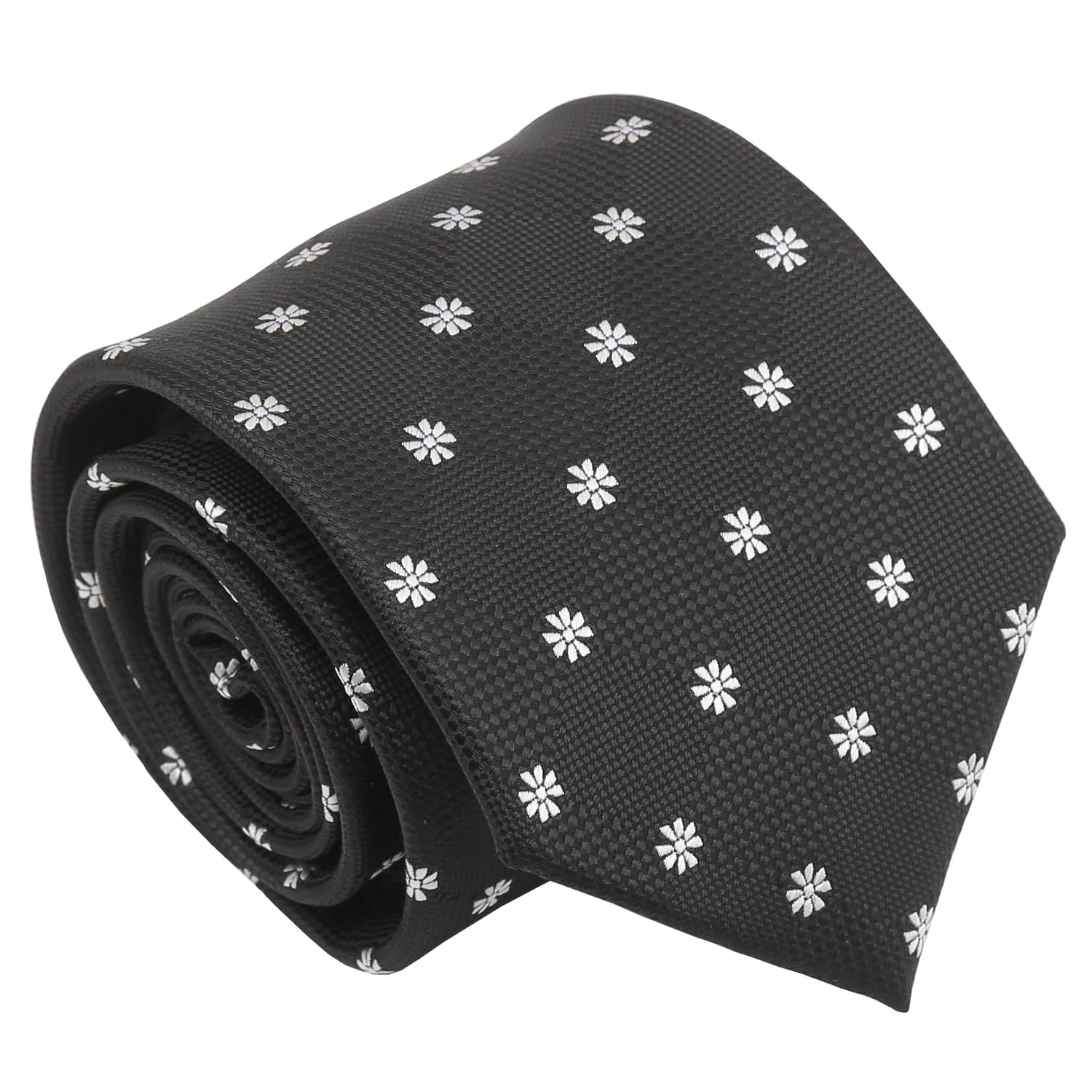 Dqt Men's Black Daisy Floral Jacquard Tie - 8Cm Classic Width Necktie - Wedding, Business & Formal