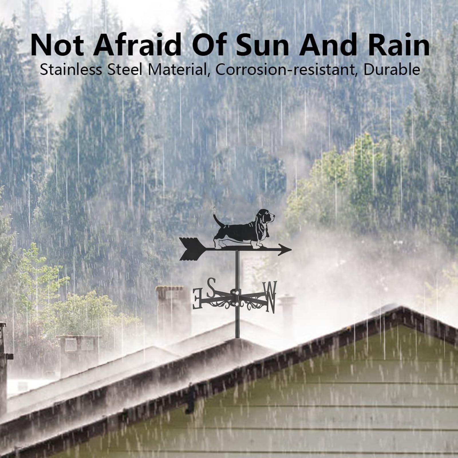 ANCNA-U 3D Dog Animal Metal Weather Vane, Weathervane Black Wrought Iron Look Wind Direction Indicator Roof Mount Decoration Accessories for Garden Patio, Basset Hound