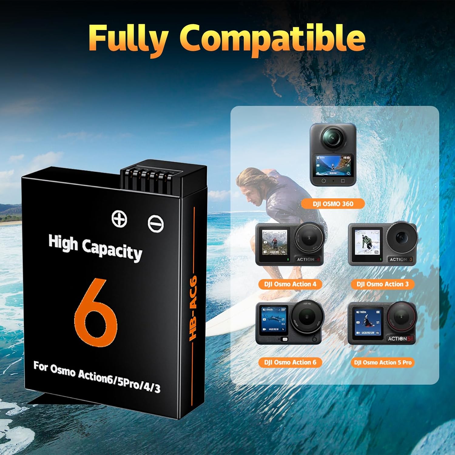 Upgraded 2800mAh Osmo Action 6/5 Pro/4/3 Battery Charger Kit 2-Pack Battery and 3-Channel Fast Charger Hub, Compatible for DJI OSMO Action 6, Action 5 Pro, Action 4, Action 3, OSMO 360 Cameras