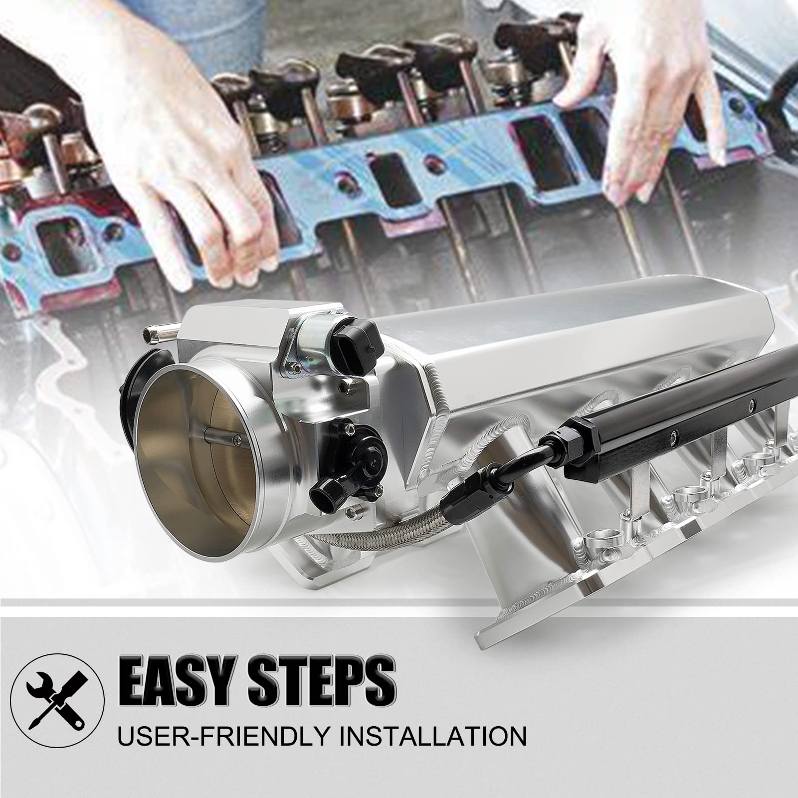 TEMSONE 92MM Intake Manifold Sheet Metal Fabricated EFI with Fuel Rails