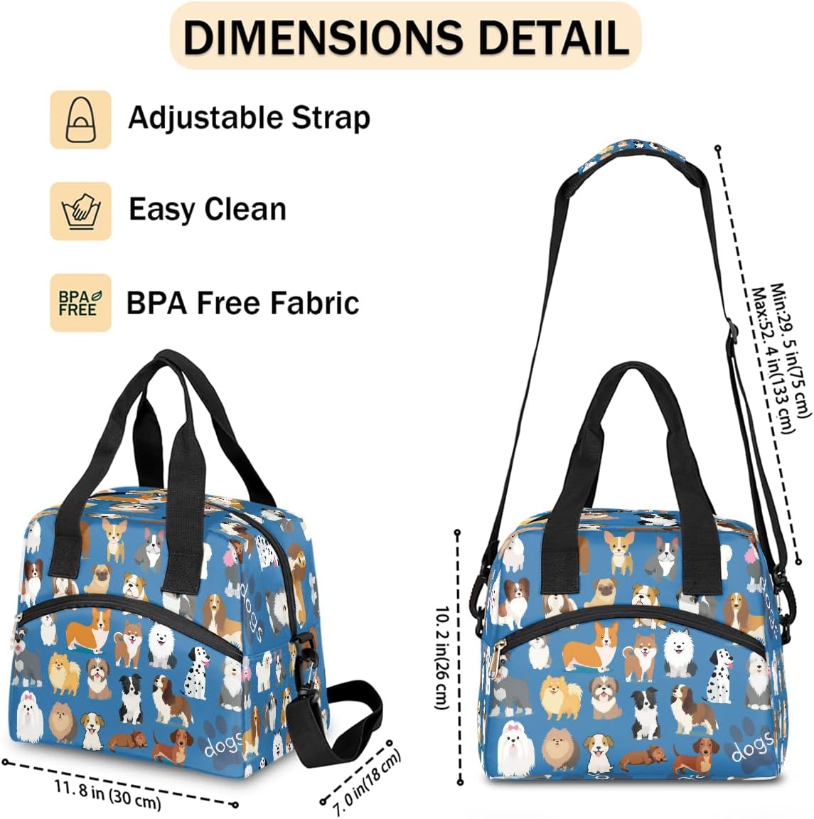 Animal Dog Pattern Insulated Lunch Bag for Women Men Thermal Cooler Bag Adult Lunch Box with Shoulder Strap Reusable Lunch Tote Bag Large Containers for School Picnic Work Lightweight Handbag