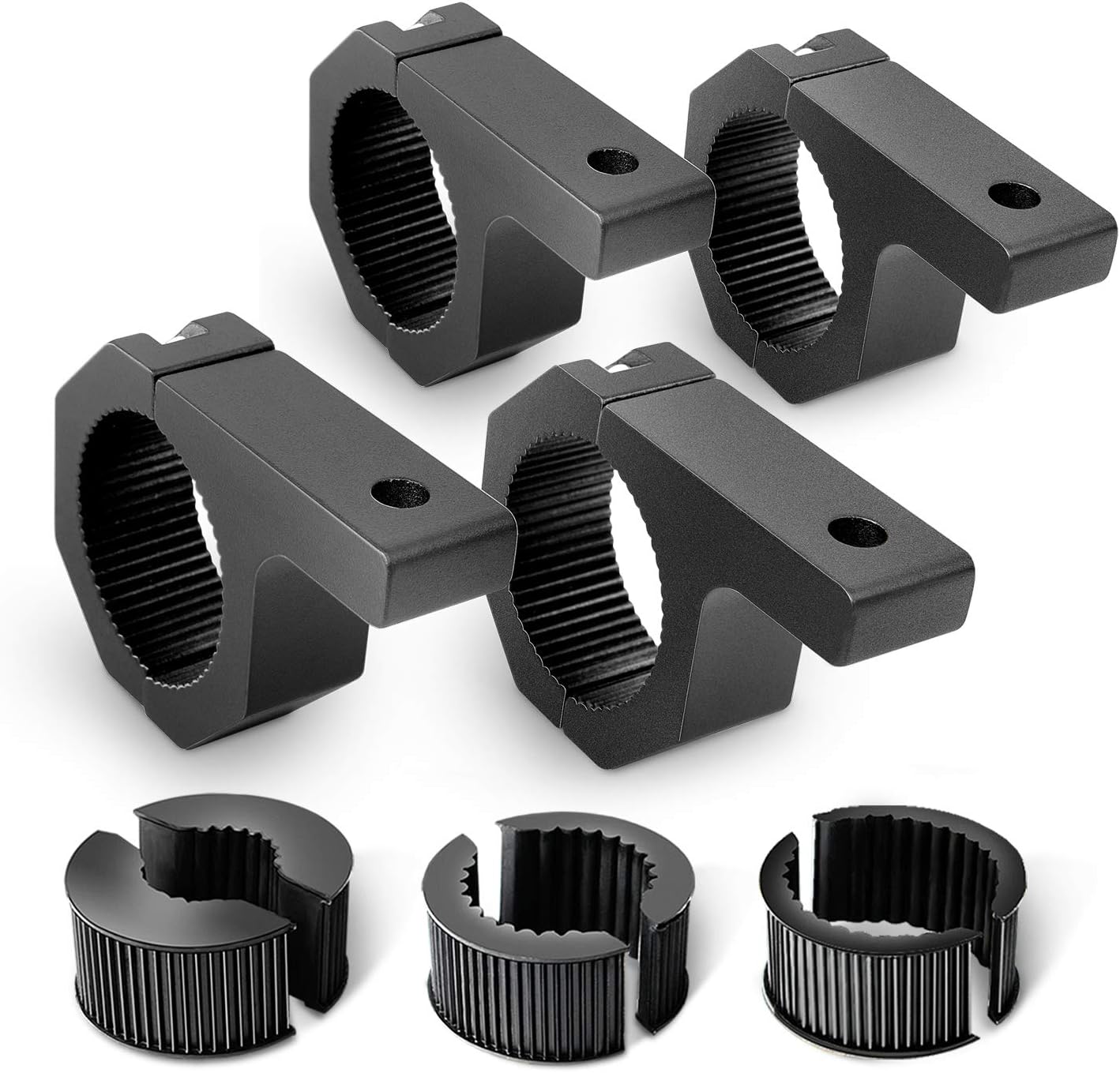 90020D 4PCS Mounting Bracket Kit LED Off-Road Light Horizontal Bar Tube Clamp Roof Roll Cage Holder,2 Years Warranty, Black