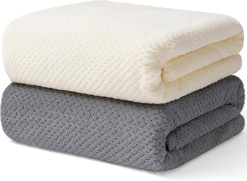 Miniatura 1 de Wuwahold Juego de 2 toallas de baño, tamaño más grande, microfibra súper suave, altamente absorbente, toallas duraderas de secado rápido para baño,