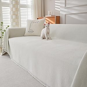 Highdi Funda de Sofá de Chenilla Manta Cubre Sofa Grande para 1 2 3 4 Plazas, Color sólido Mantas Cómoda Cubrecama Protector Sofa Universal para Gatos y Perros Arañazo (180x130cm,Crema)
