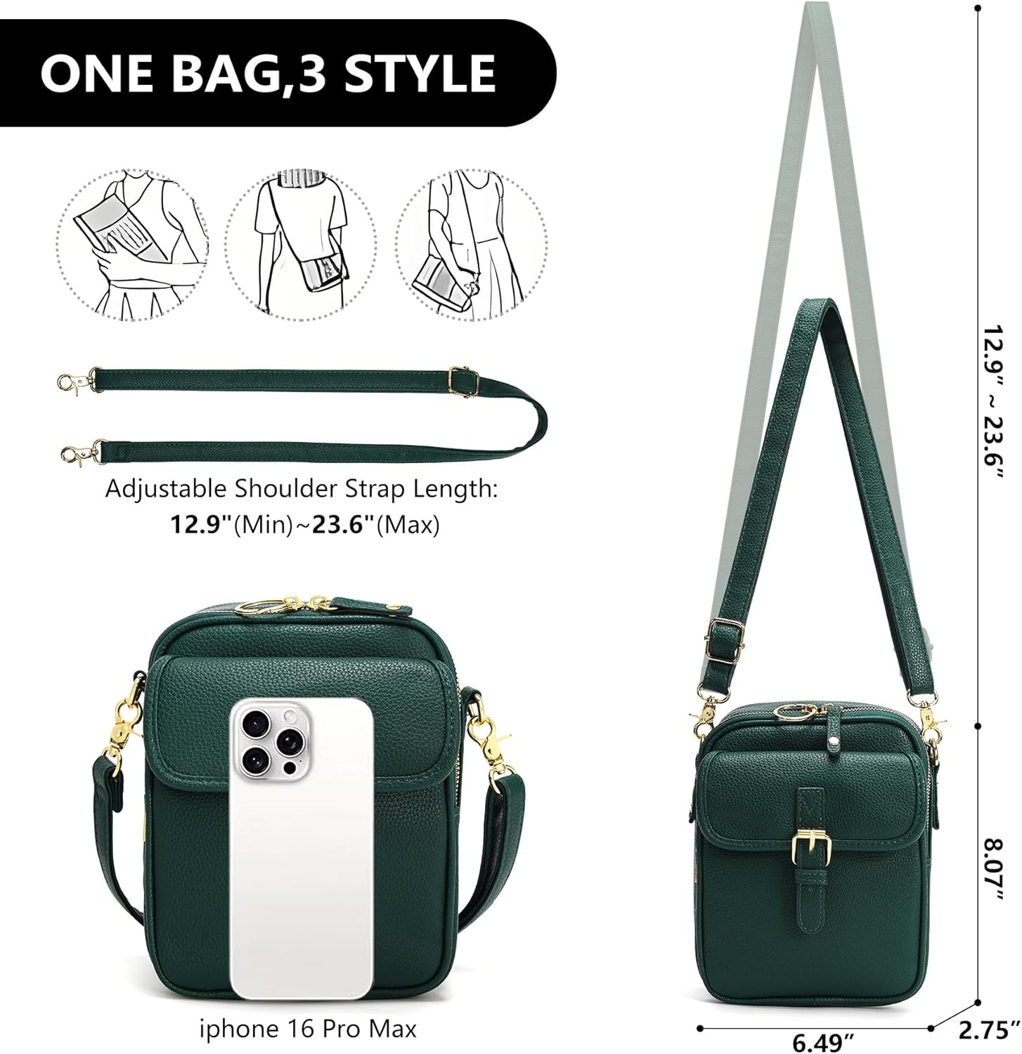 Small Crossbody Bags for Women Vegan Leather Messenger Purses, Vintage Wallet Anti Theft Shoulder Handbags with Card Slots - Image 3