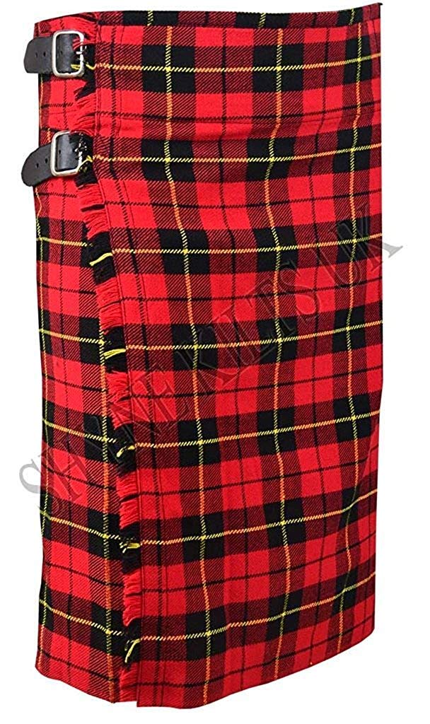 Shyne Kilts U.k Men's Red/Black Wallace 5 Yard Scottish Kilts Tartan Kilt 13Oz Highland Casual Kilt (46")