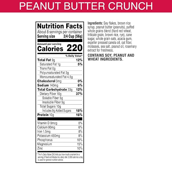 Kashi GO Protein Cereal, 10g Protein, 10g Fiber, Peanut Butter Crunch, 16.9oz Box (Pack of 6)