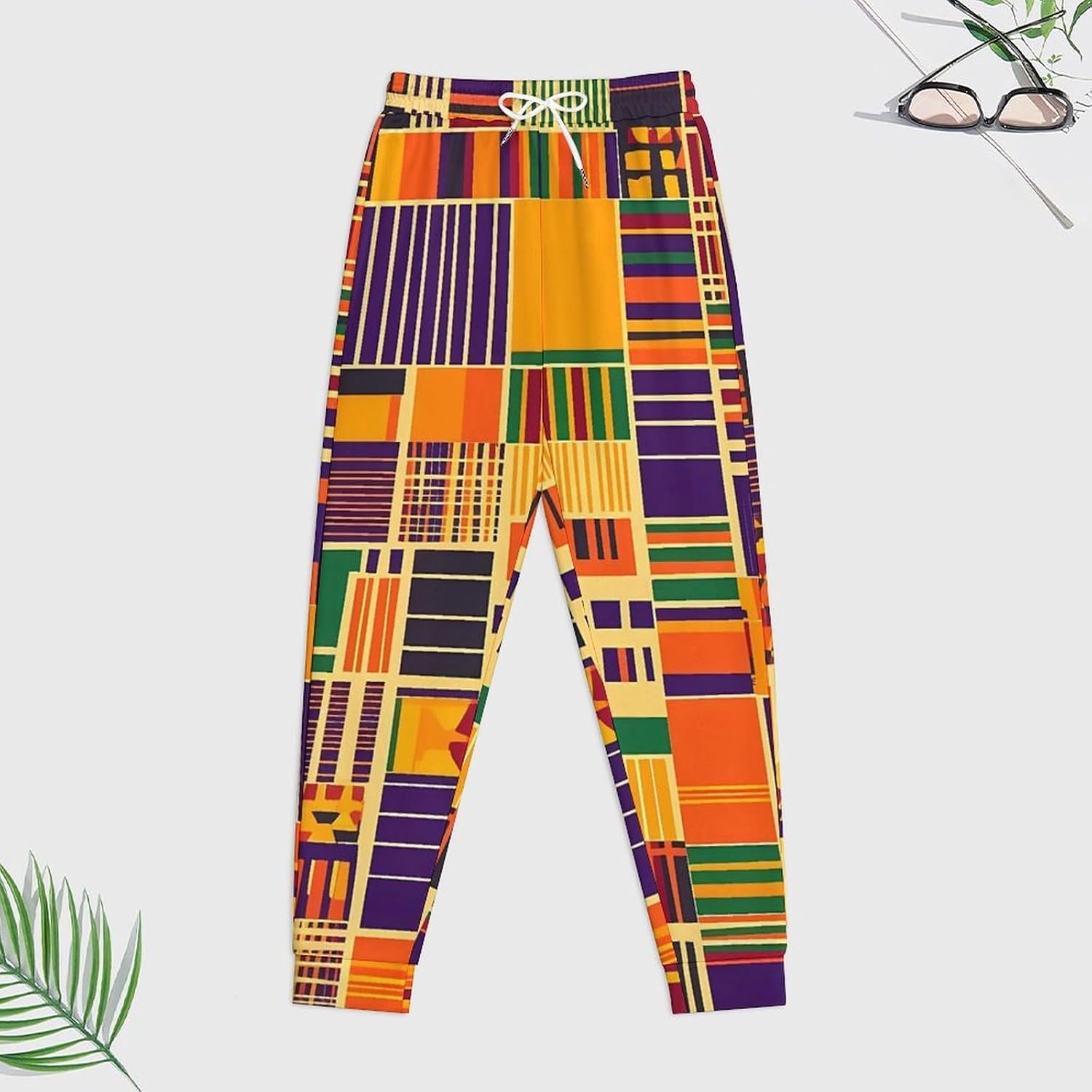 Kente Cloth Pattern Sweatshirts for Men Two Piece Casual Hoodie Tracksuit Jogger Pants