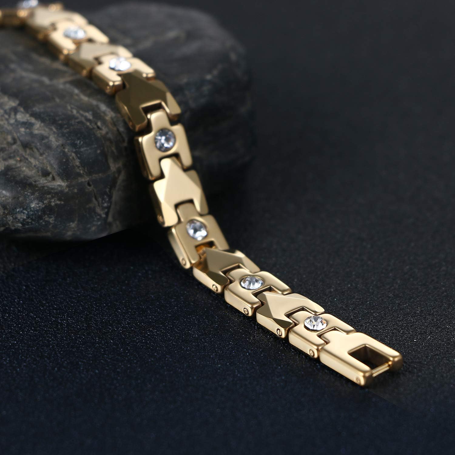 OIDEA Tungsten Womens Elegant Therapy Bracelet, Rhinestone Magnet Inlaid,Rosegold,Gold