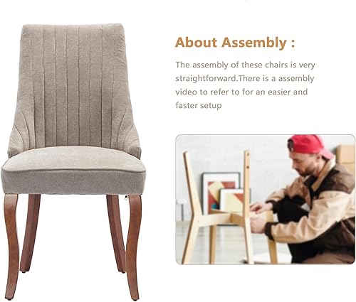 Miniatura 6 de Aoowow Juego de 4 sillas de comedor tapizadas de mezcla de lino, sillas de comedor copetudas con canales para cocina, patas de madera maciza, sillas