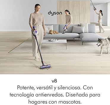 Dyson V8 Advanced™ Aspiradora sin Cable – 130 AW, 40 min de autonomía, Cepillo Motorbar con tecnología antienredos, Accesorio multifunción rinconera, Puerto de Carga, Plata/Níquel1