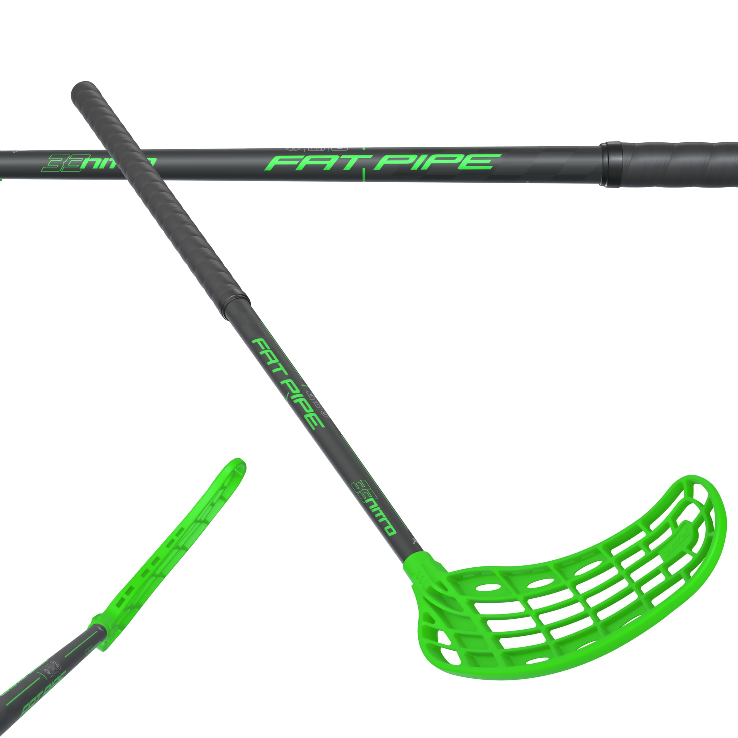FAT PIPE Floorball Schläger Unihockey Stock Nitro 33 WIZ - Black NEON Green - IFF Zertifiziert, mit WIZ Schaufel/Kelle