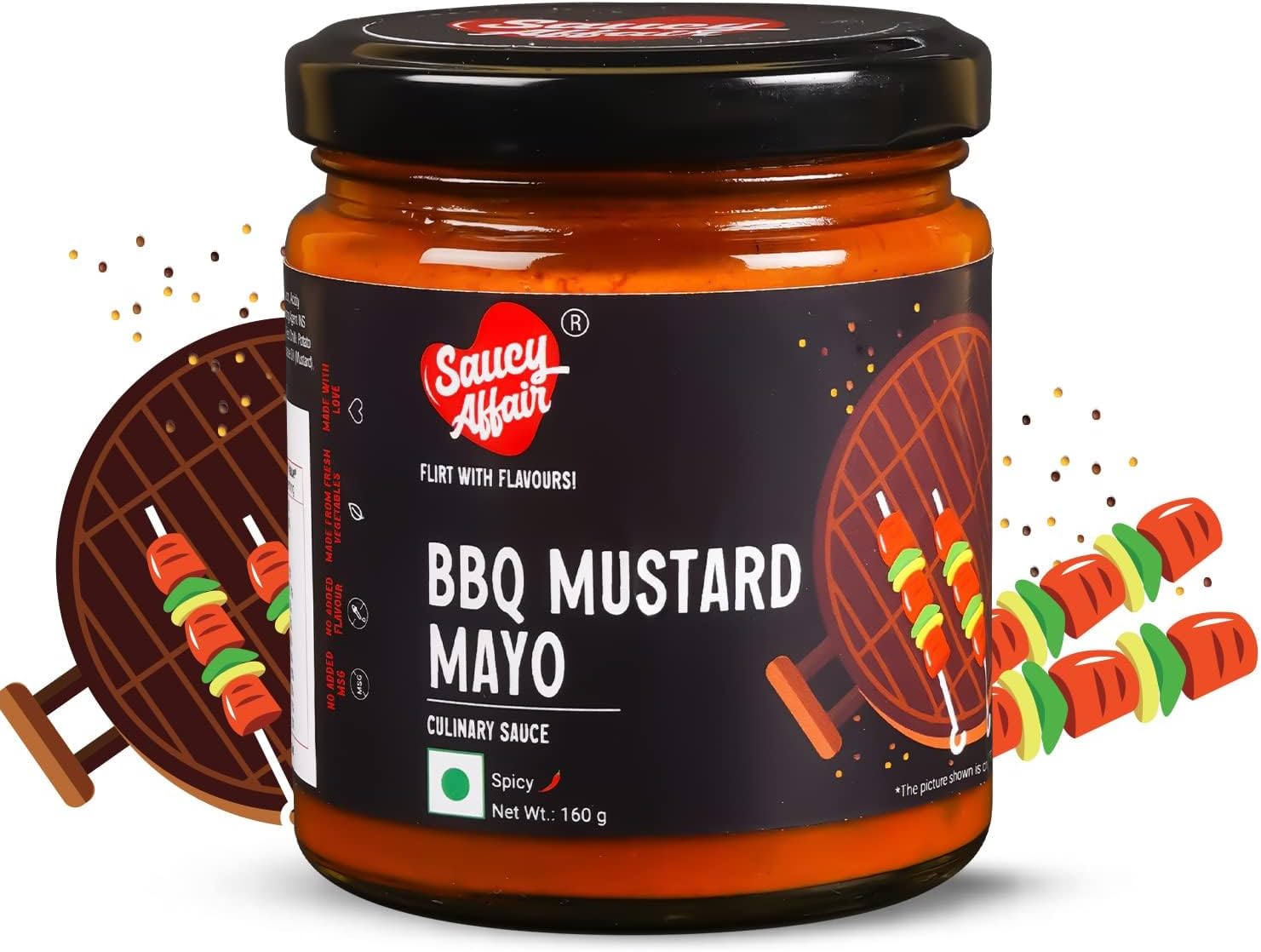Saucy Affair Barbeque Sauce | Tandoori Sauce | BBQ Sauce | Spicy Smokey Sauce for Chicken Grill & Paneer | BBQ Mustard Mayo | Ready-to-Eat -160 gram