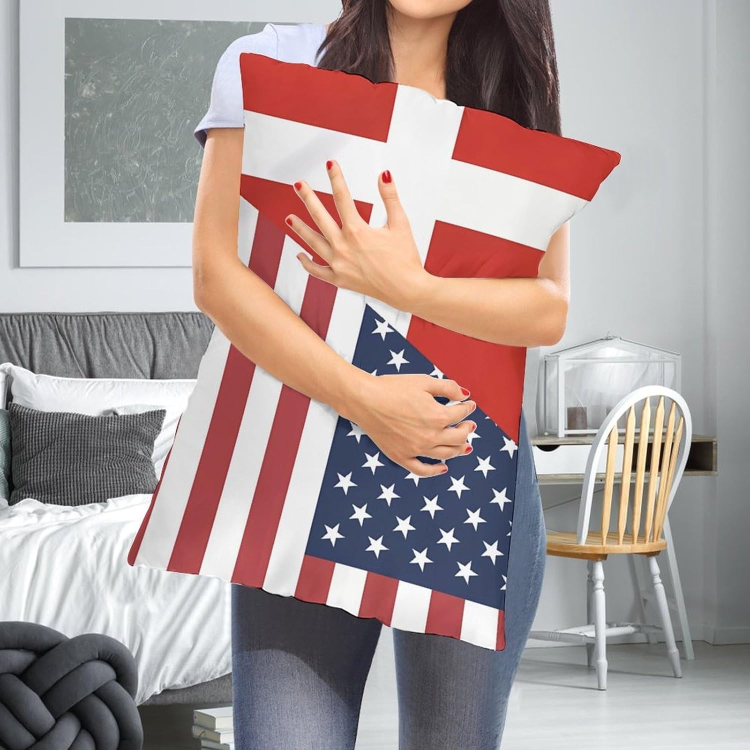 U.S. Denmark Flag Soft Throw Pillowcase Long Body Cushion Covers Decorative for Couch Sofa Bed