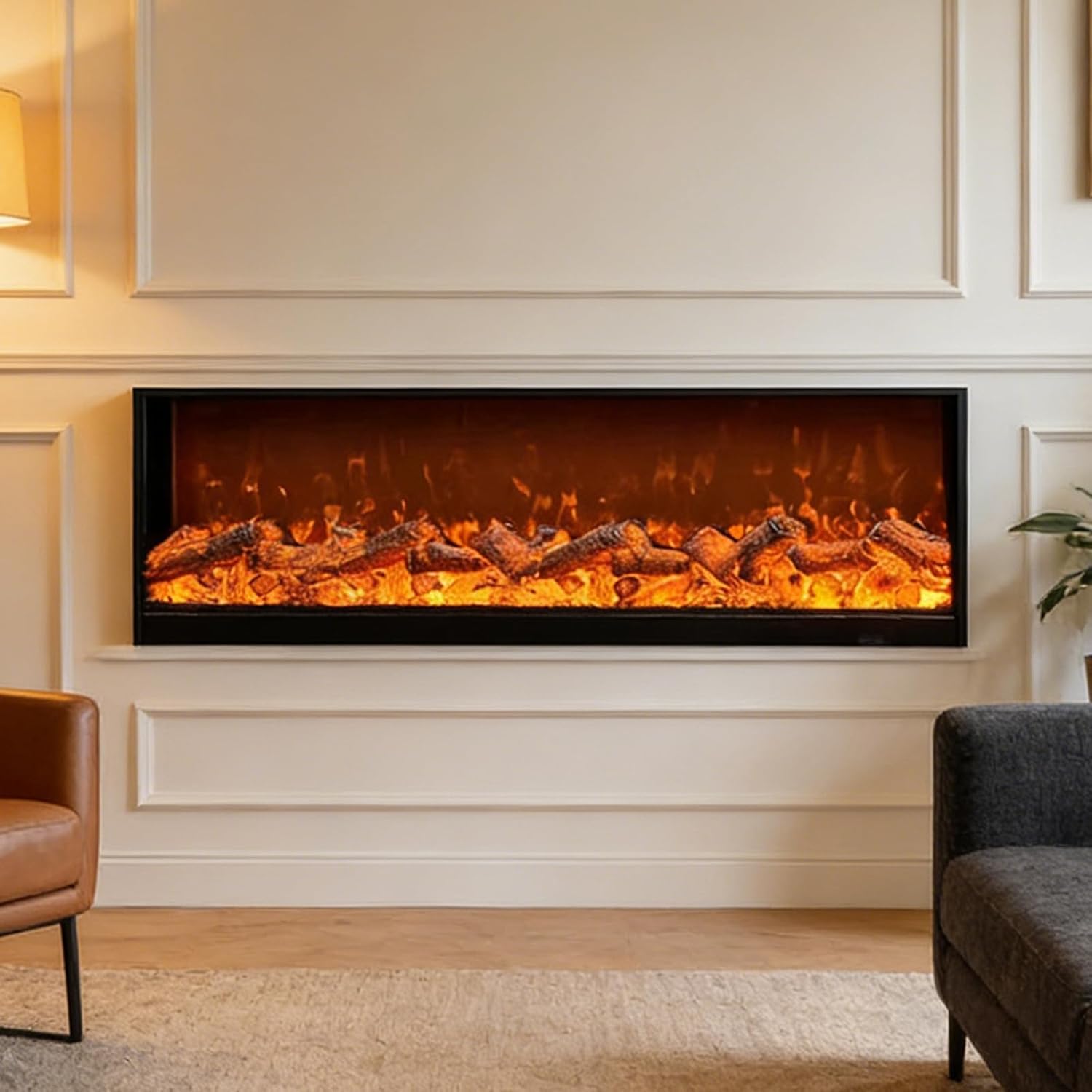 Electric Fireplace Insert Recessed Built-in Wall Mounted with Realistic 3D Dynamic LED Flame Effect and Remote, Freestanding Decorative Heater for Living Room Bedroom and Office Use 100 cm / 39in