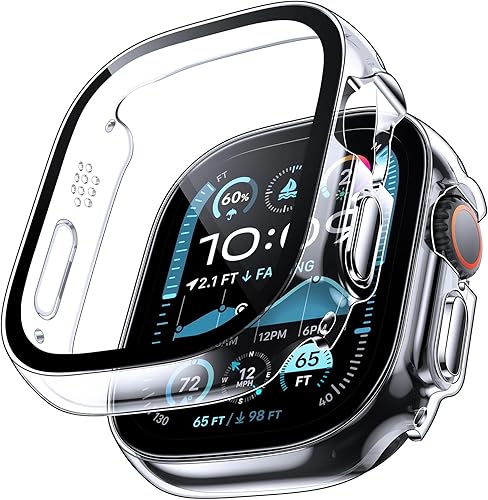 Miniatura 138 de Carcasas Tauri rígida, 2 unidades compatibles con Apple Watch SE Series 6, 5, 4, vidrio templado de dureza 9H integrado, delgada, a prueba