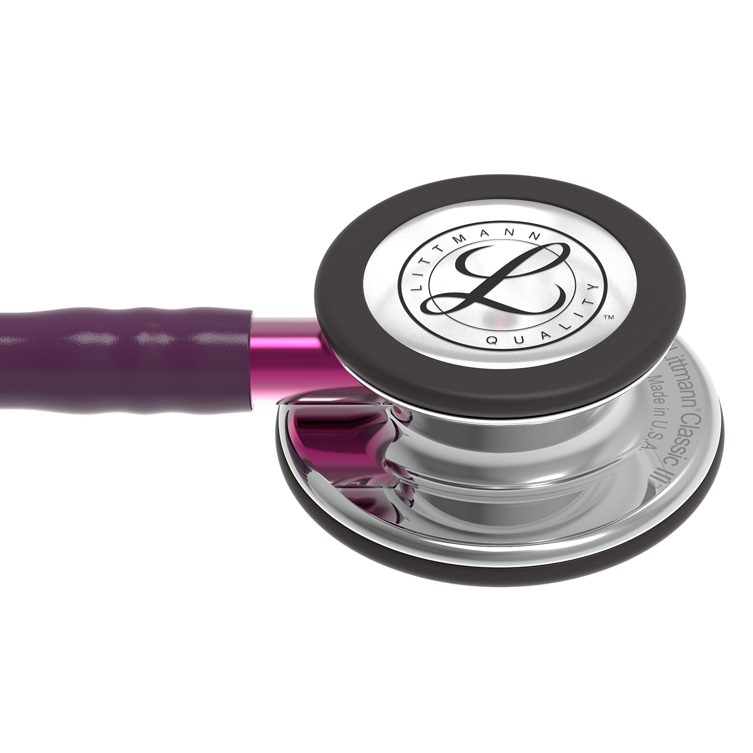 3M Littmann Classic III Stethoskop mit Gravur personalisiert, Arzt Stethoskop zur Überwachung, Profi Diagnostikstethoskop für Praxis, Klinik, Pflege (Hochglanz-Pflaume (Pinker Schlauchanschluss))