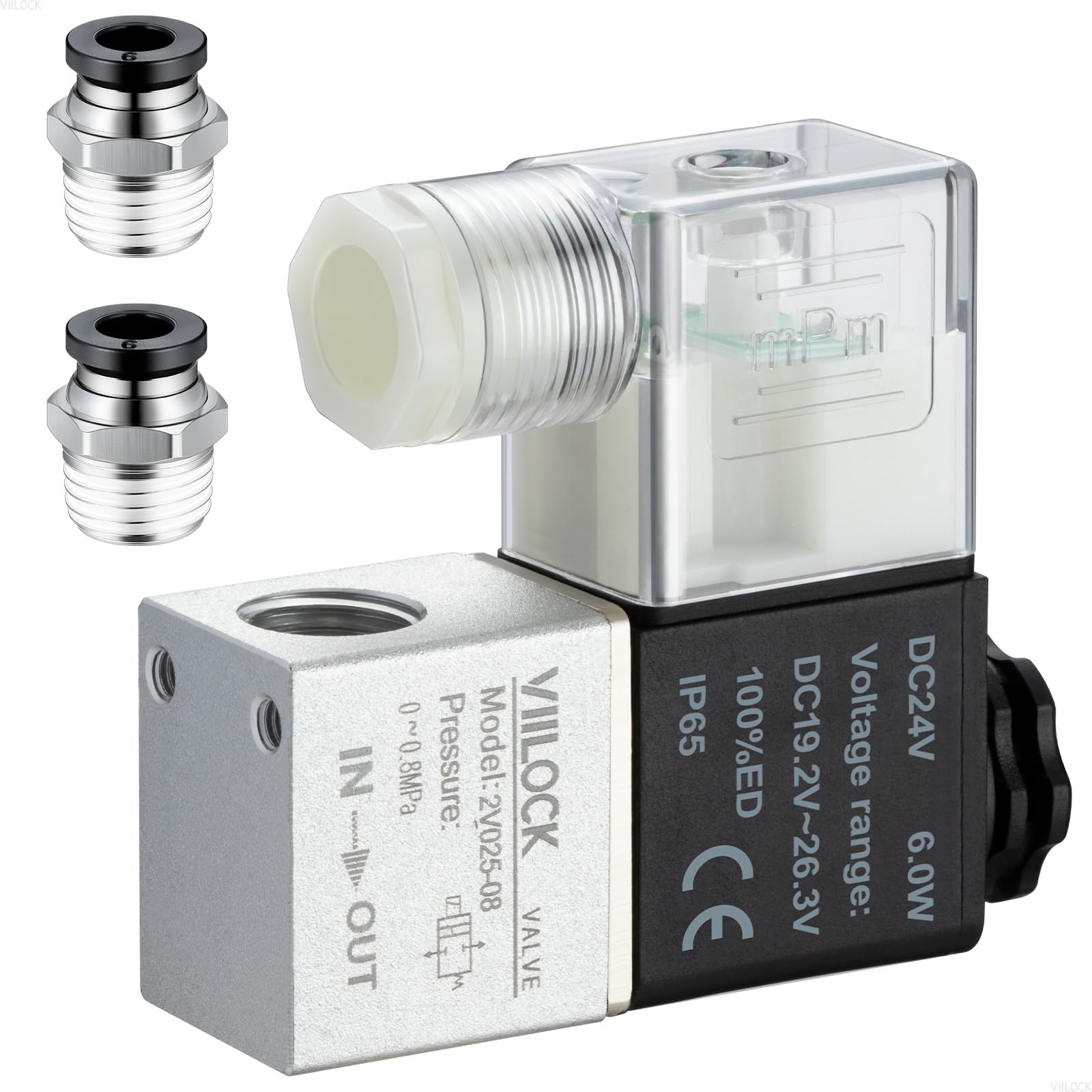 VIILOCK Pneumatic Solenoid Valve, 2 Position 2 Way 1/4”NPT Electric Solenoid Air Valve Normally Closed 2V025-08 (DC24V)