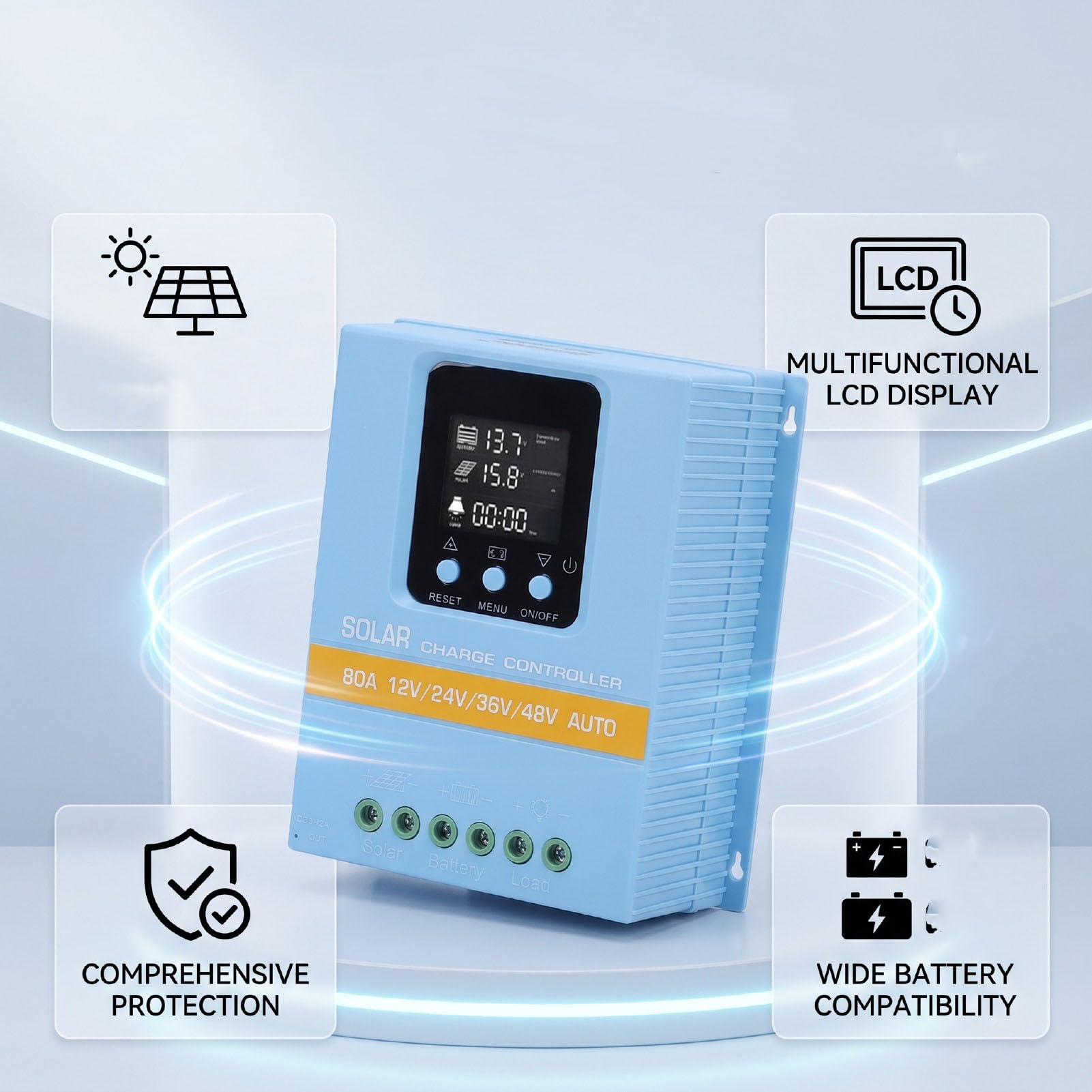 FTVOGUE Contrôleur de Charge Solaire MPPT 80A LCD Double USB 12V 48V
